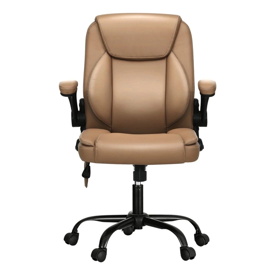 4 Artiss 2 Point Massage Office Chair Leather Mid Back - Brown, 4 of 7