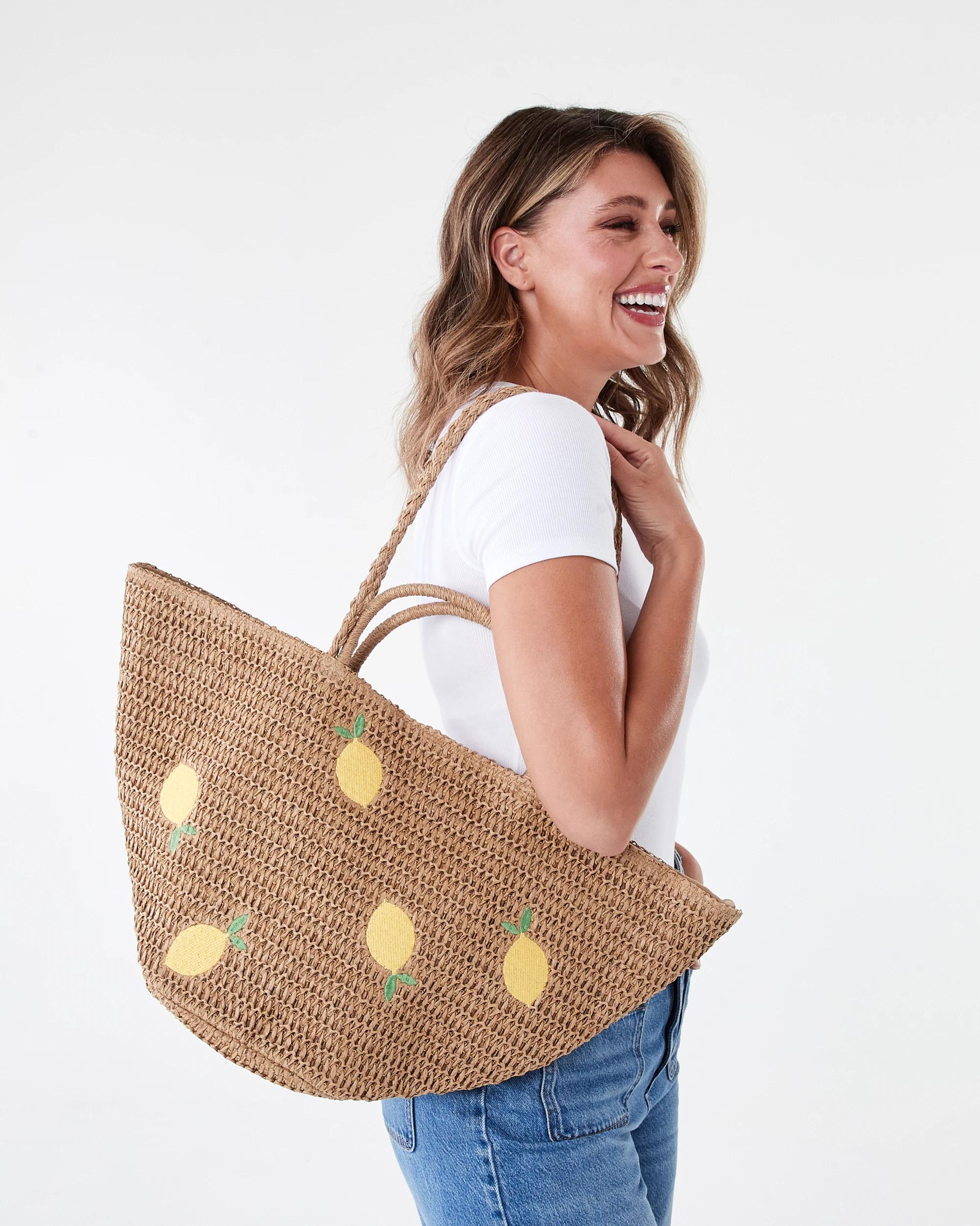 5 Basket Straw Tote Bag Lemons, 5 of 5