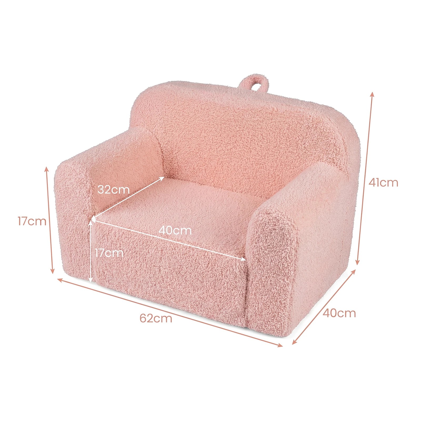 7 Costway Foam Couch Teddy Fleece Fabric Sofa Cute Reading Chair w/Handle - Pink, 7 of 8