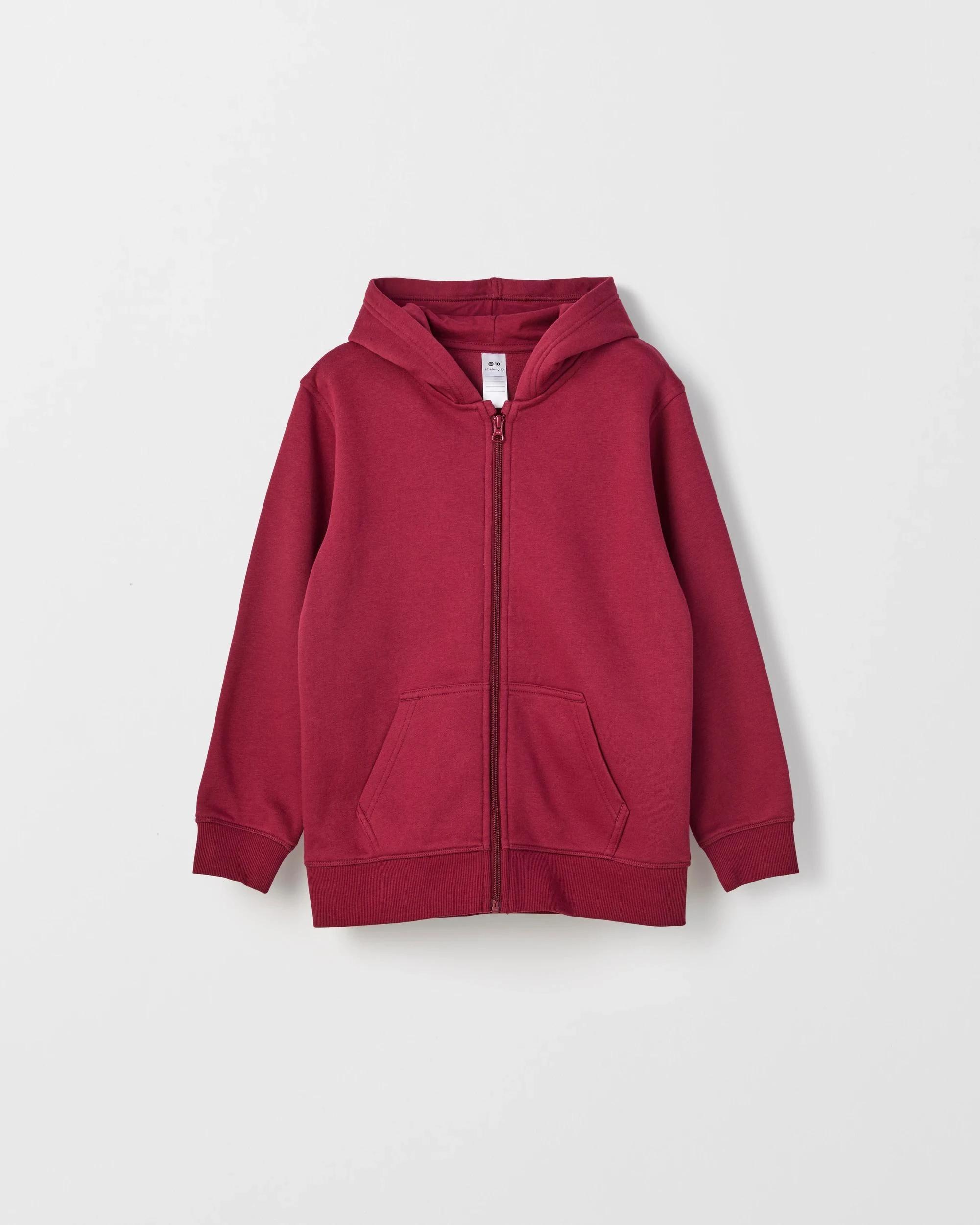 1 Target Australian Cotton Blend School Zip Through Fleece Jumper BURGUNDY, 1 of 2
