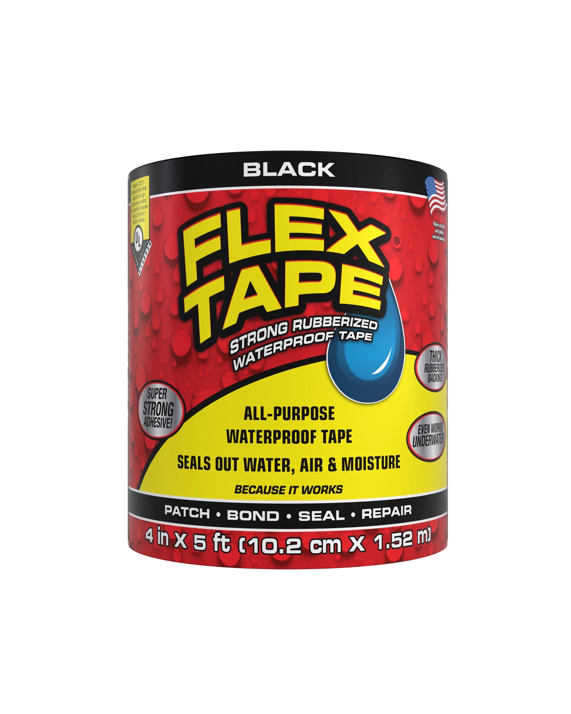 1 Flex Tape 10cm x 1.5m Strong Rubberised Waterproof Tape - Black, 1 of 7