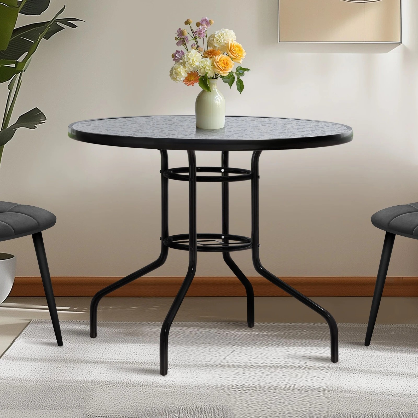 8 Alfordson Outdoor Furniture Patio Dining Table Garden 90CM Round Glass - Black, 8 of 10