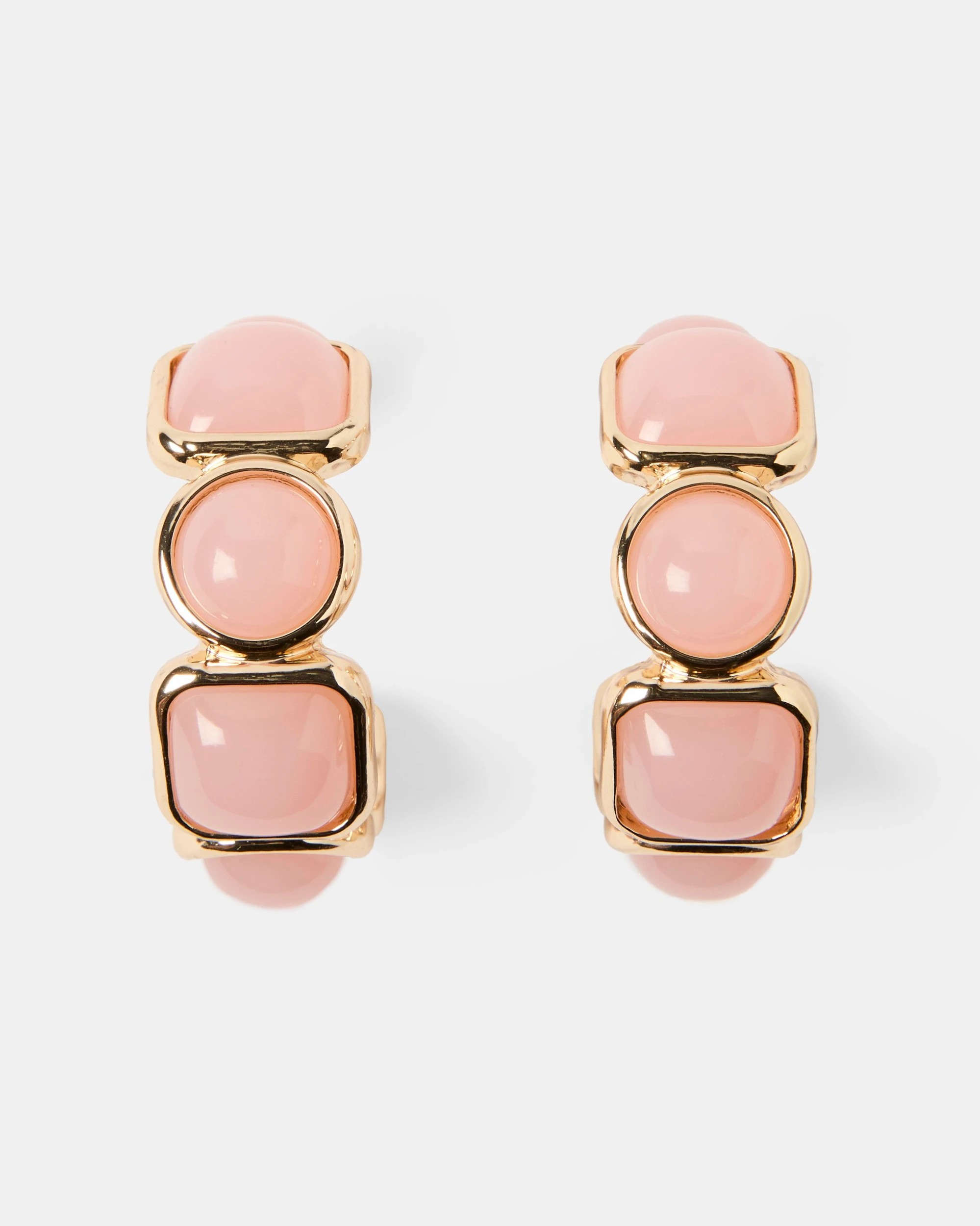 1 Resin Stone Hoop Earrings - Pink and Gold Tone, 1 of 4