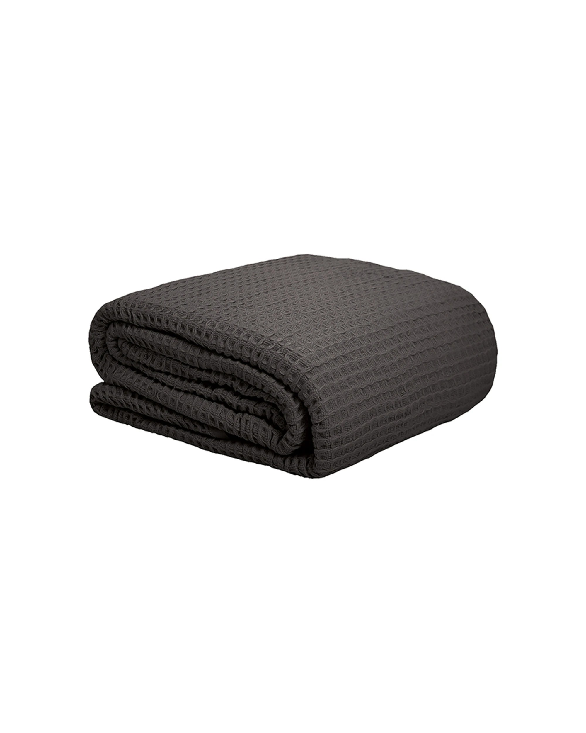 1 BAMBURY Waffle Weave Blanket Bed 400GSM 100% Cotton Classic Design - Charcoal, 1 of 4