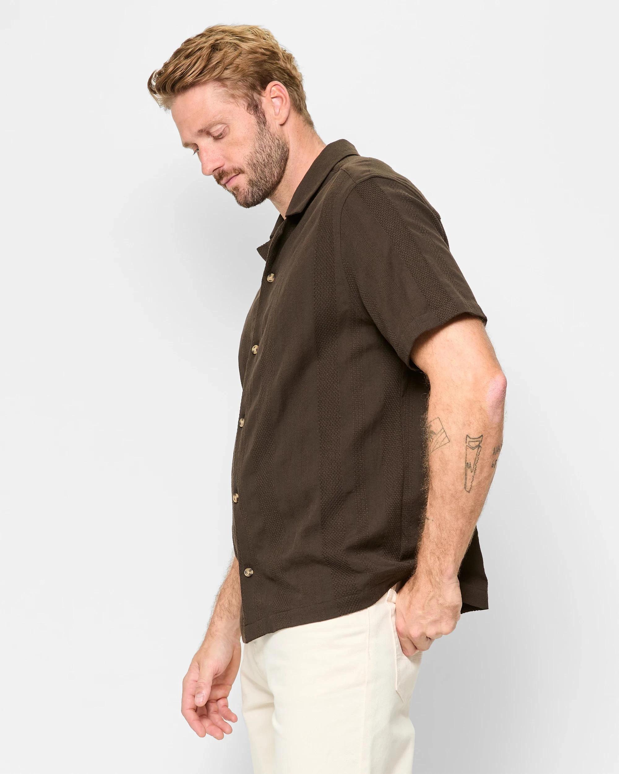 3 Target Australian Cotton Short Sleeve Stripe Shirt DARK OLIVE, 3 of 5