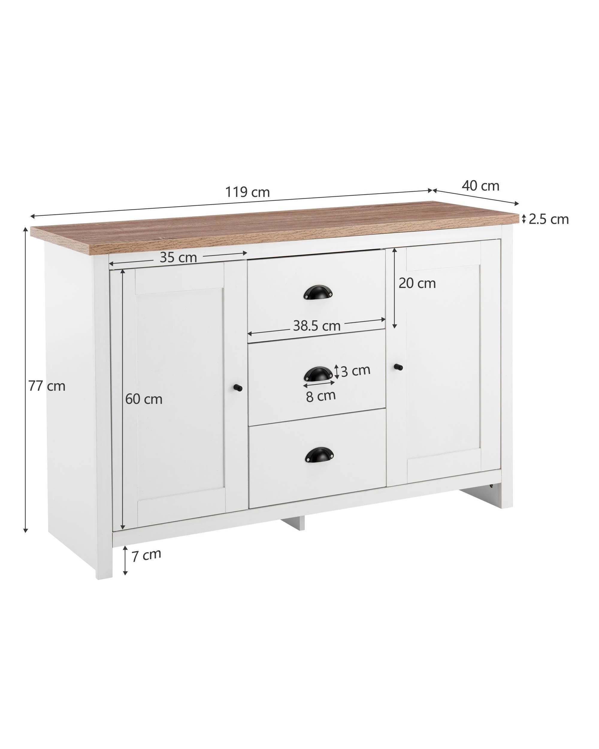 8 Kodu Buffet Sideboard 2 Doors 3 Drawers Storage Cupboard Cabinet White and Oak, 8 of 9