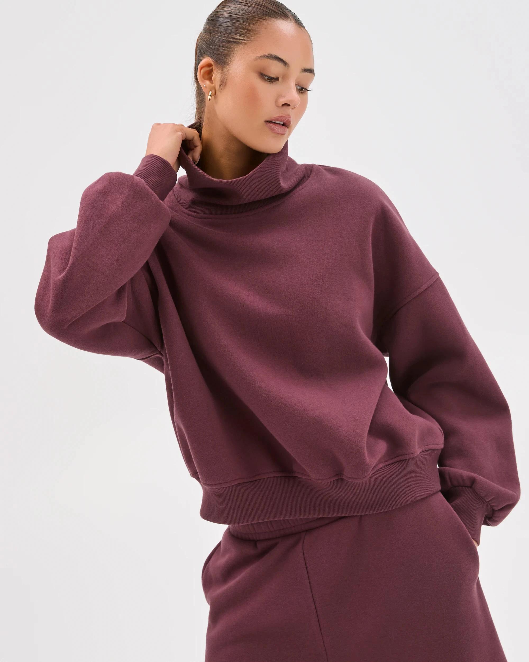 1 Lily Loves Australian Cotton Blend High Neck Fleece Jumper BURGUNDY ROUGE, 1 of 8