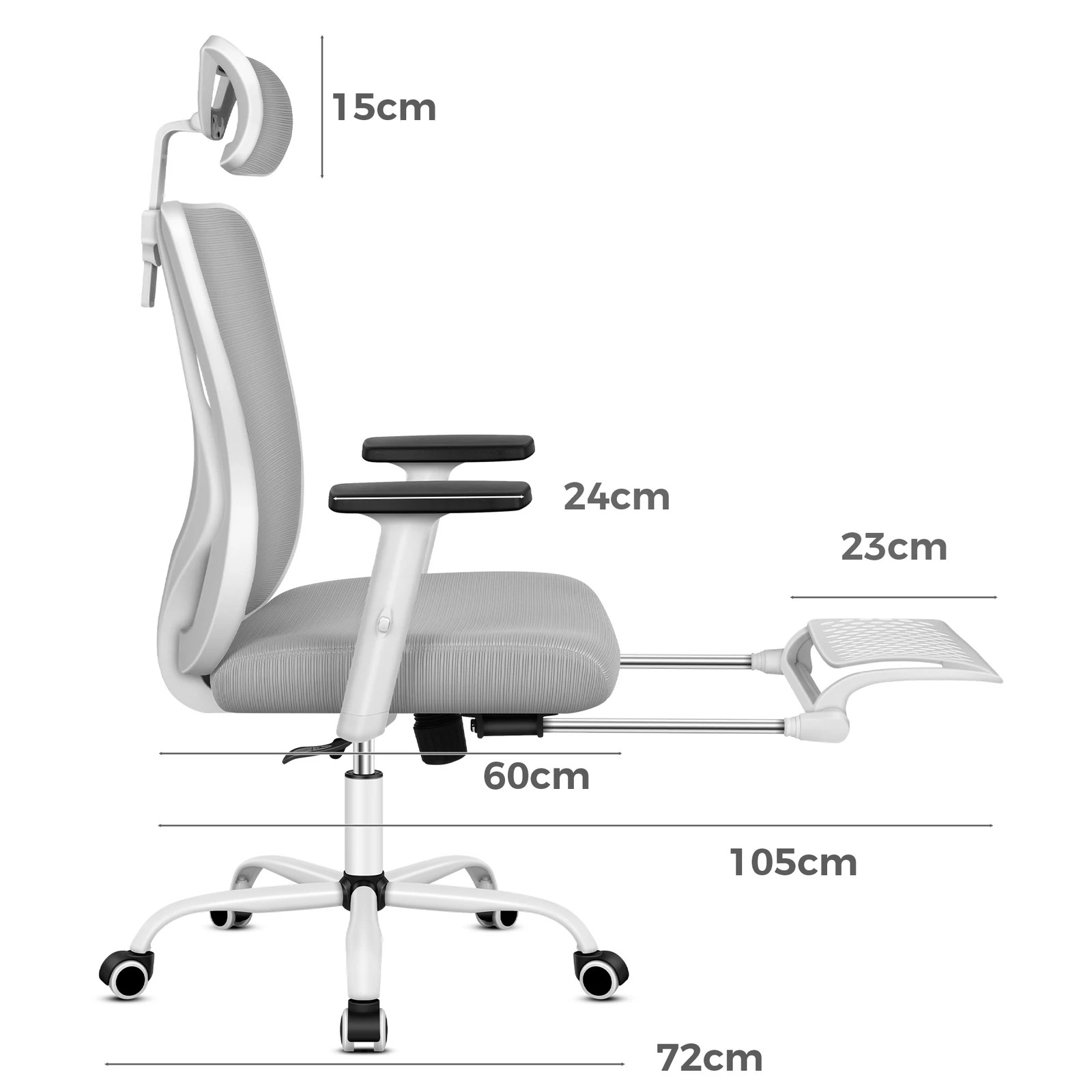 4 Alfordson Office Chair Mesh Ergonomic Executive Seat Work Computer Gaming - Grey White, 4 of 10
