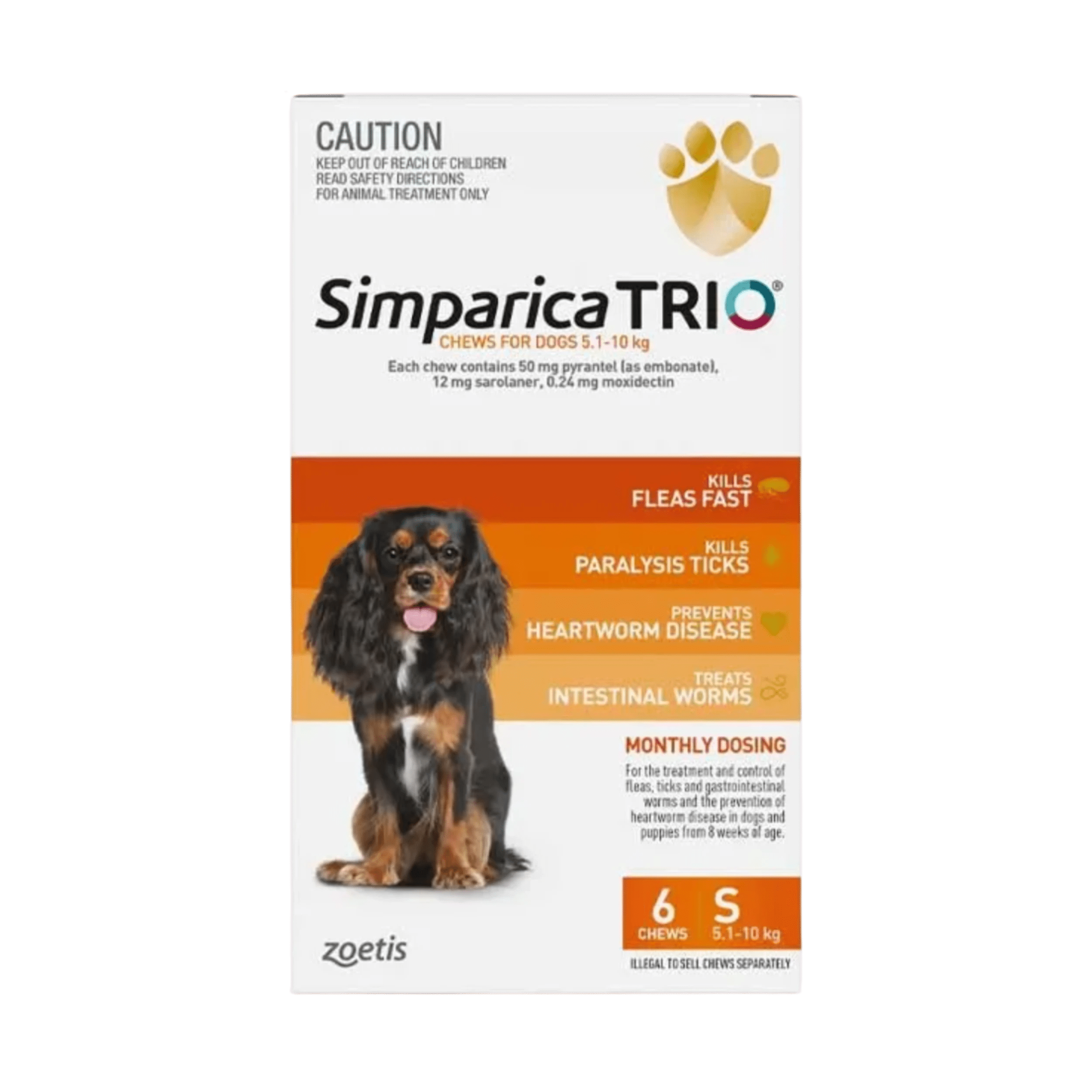 1 Simparica Trio For Dogs 5.1-10kg Orange Small - 6 Pack, 1 of 2
