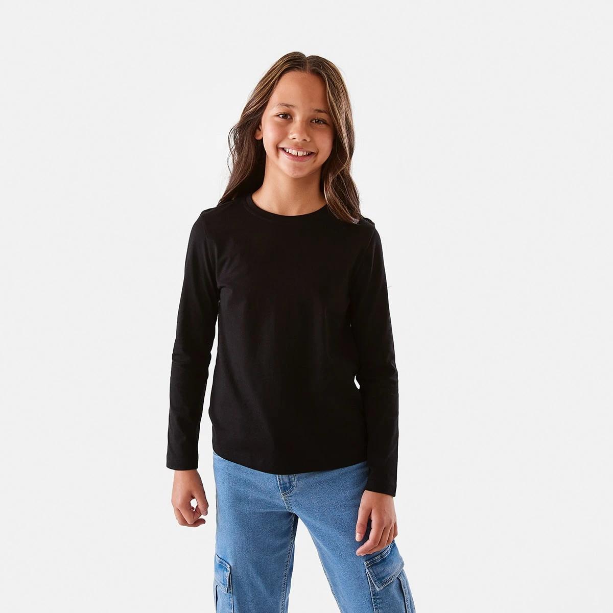 1 Plain Long Sleeve T-shirt Black, 1 of 8