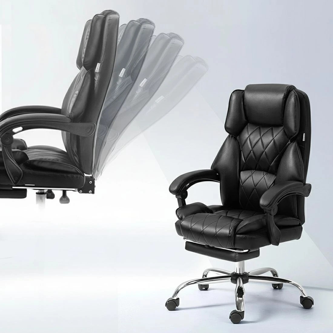 4 Artiss Executive Office Chair Leather Footrest - Black, 4 of 5