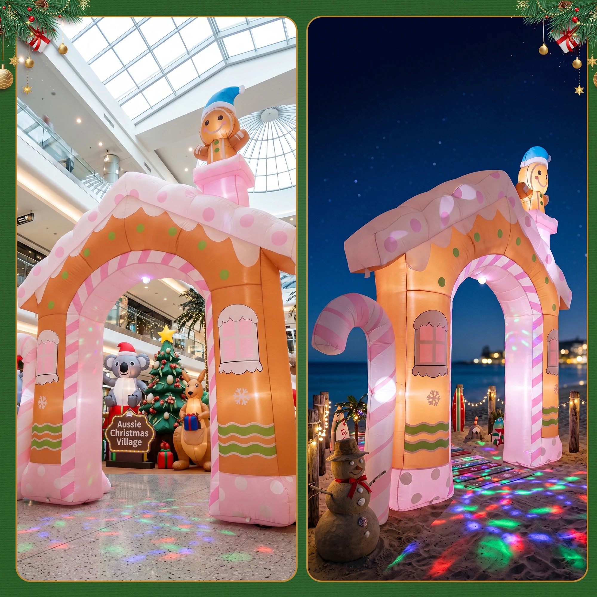 7 Jingle Jollys Christmas Inflatable Gingerbread Man Candy 3.2M Illuminated Decorations - Multi, 7 of 9