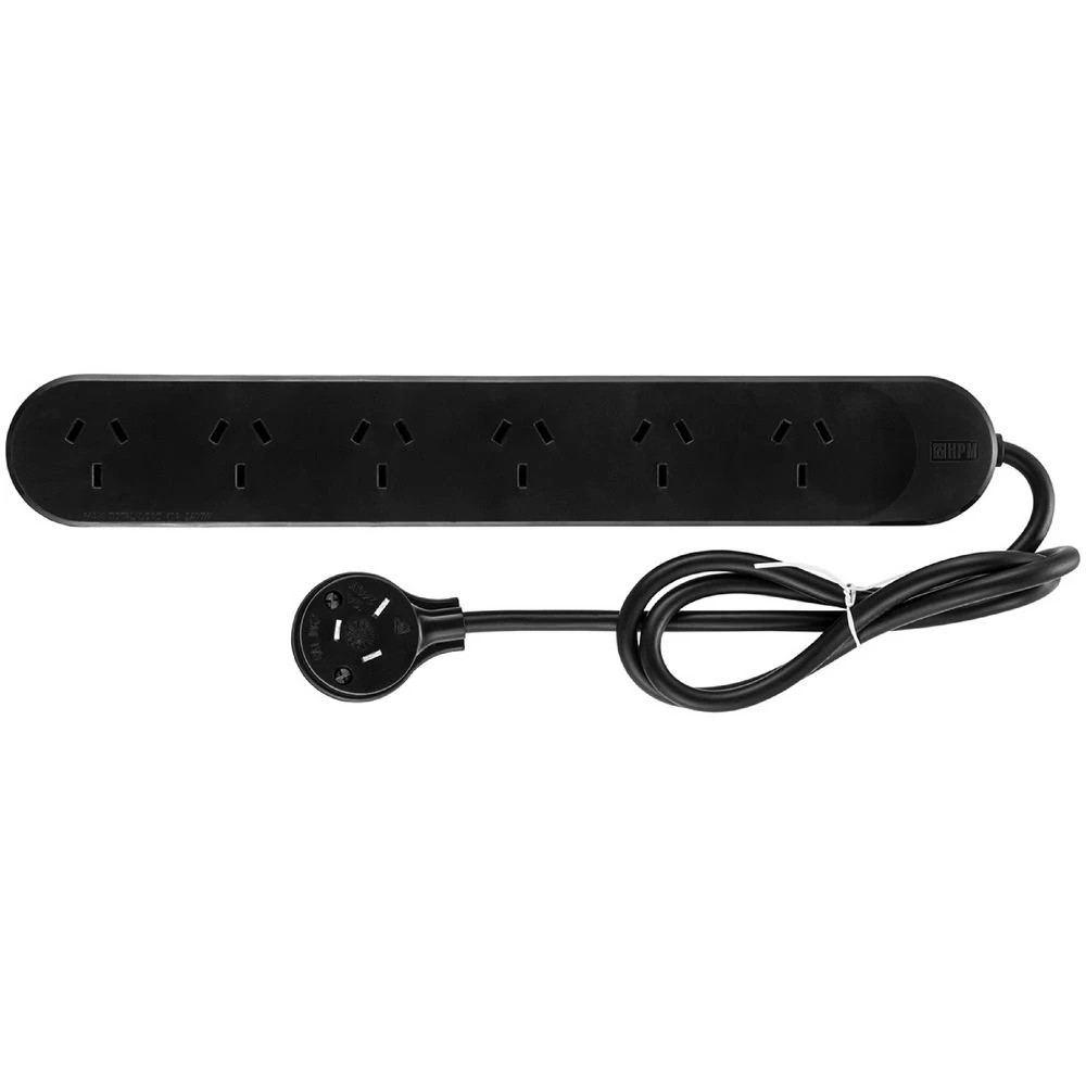 1 HPM 6 Outlet Powerboard Black, 1 of 2