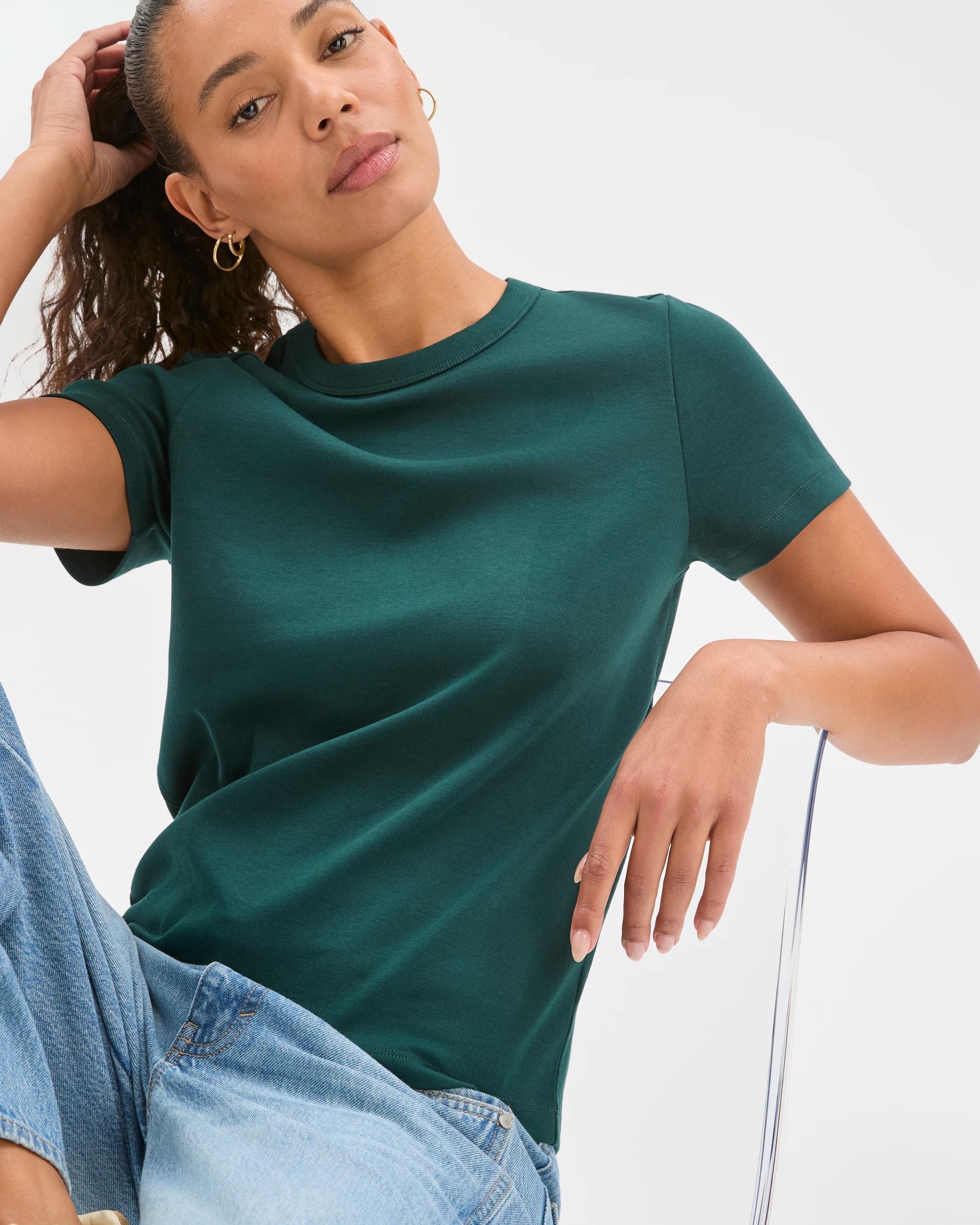 3 Target Woman Australian Cotton Interlock Neat T-Shirt DEEP GREEN, 3 of 6