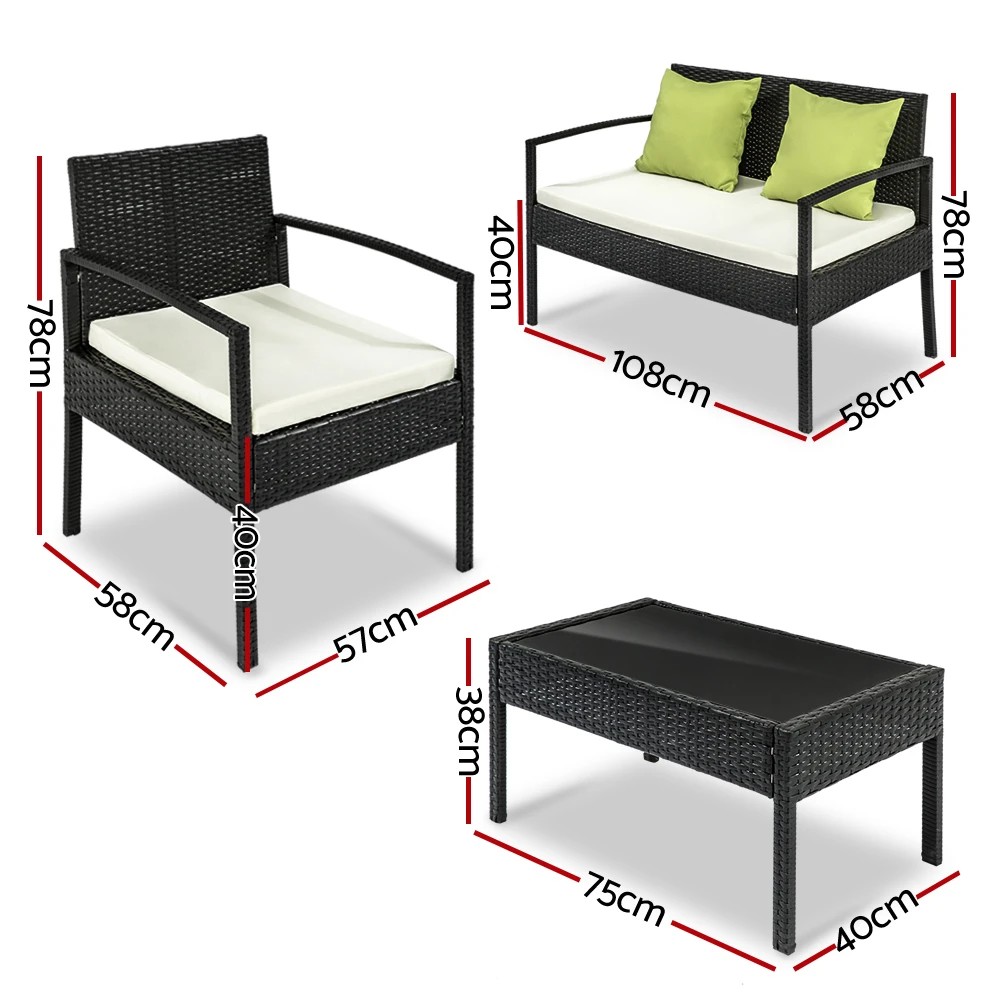 2 Gardeon Outdoor Sofa Set Wicker Lounge Setting Table and Chairs Patio Furniture - Black, 2 of 7