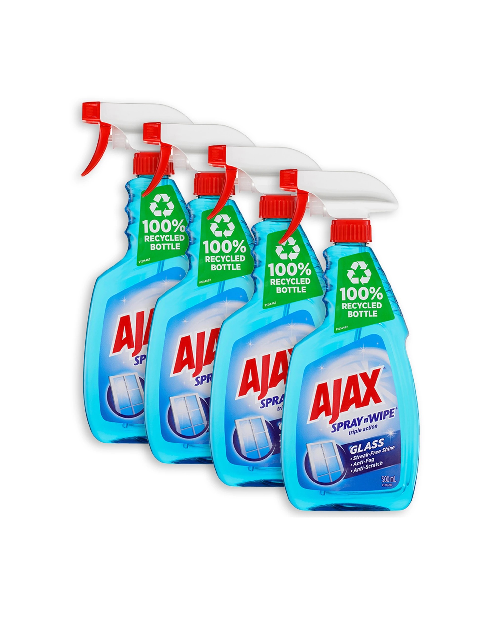 1 Ajax 4PK Spray n Wipe Trigger Glass Cleaner 500ml Ammonia Formula Pack - Blue, 1 of 3