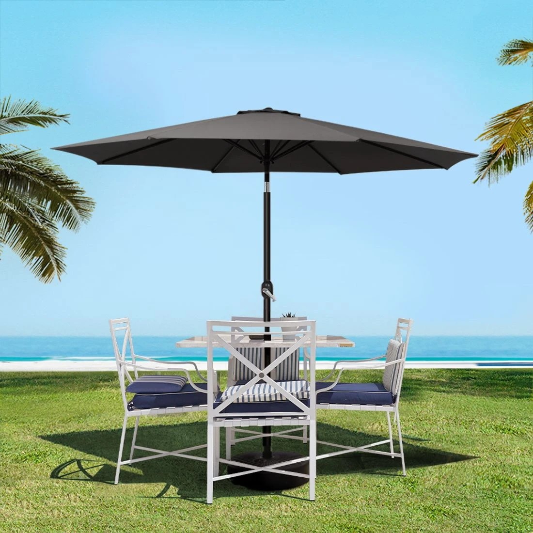 3 Instahut Outdoor Umbrella 2.7m Base Beach Pole Garden Tilt Sun Patio UV - Black, 3 of 4