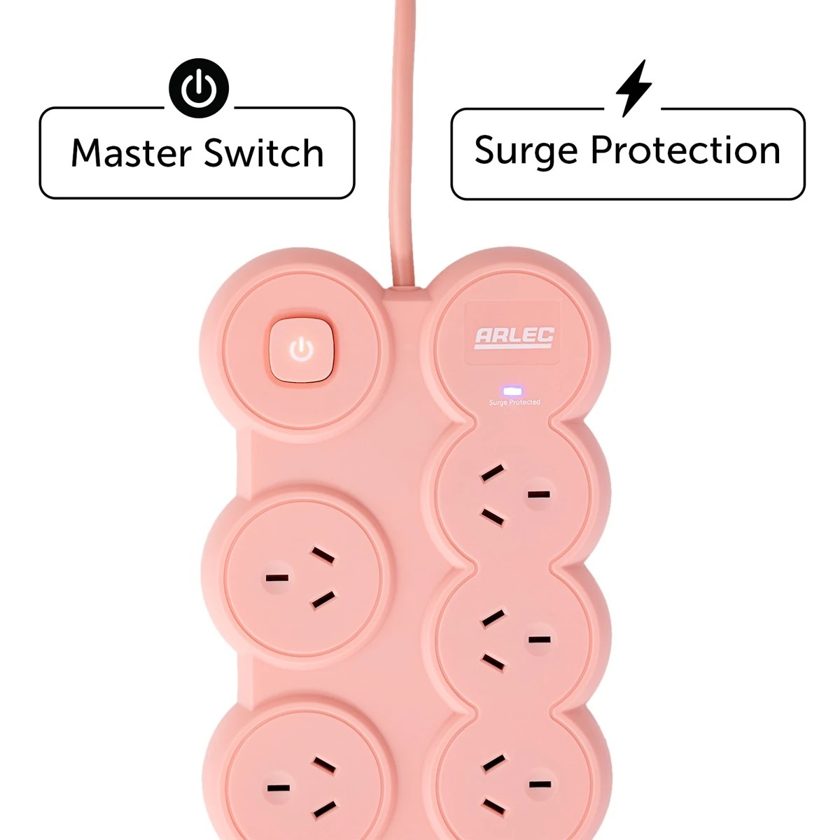 5 Arlec 8 Outlet Bubble Wide Spaced Outlets & USB A & C Ports Powerboard - Pink, 5 of 8