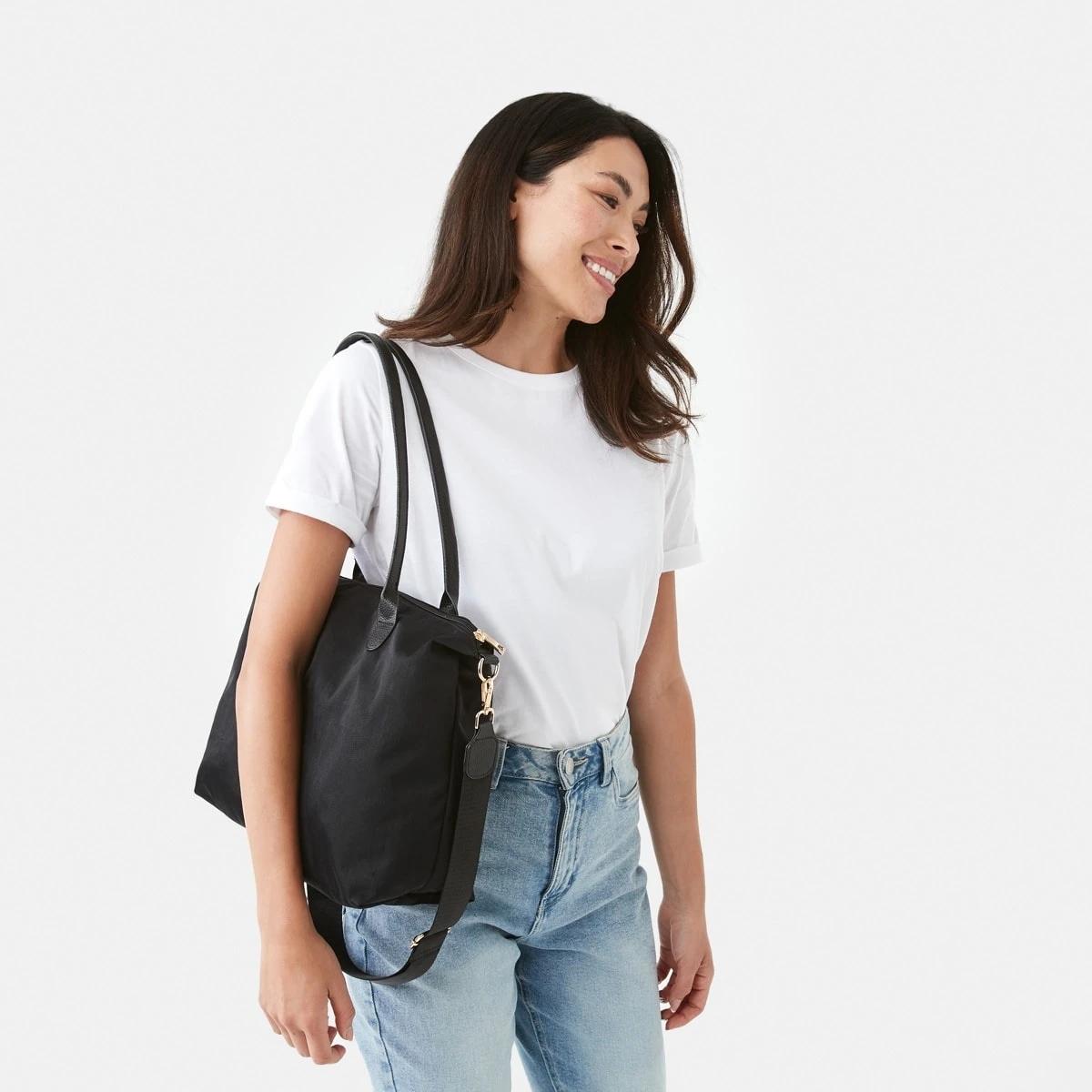 5 Woven Nylon Tote Bag Black, 5 of 5