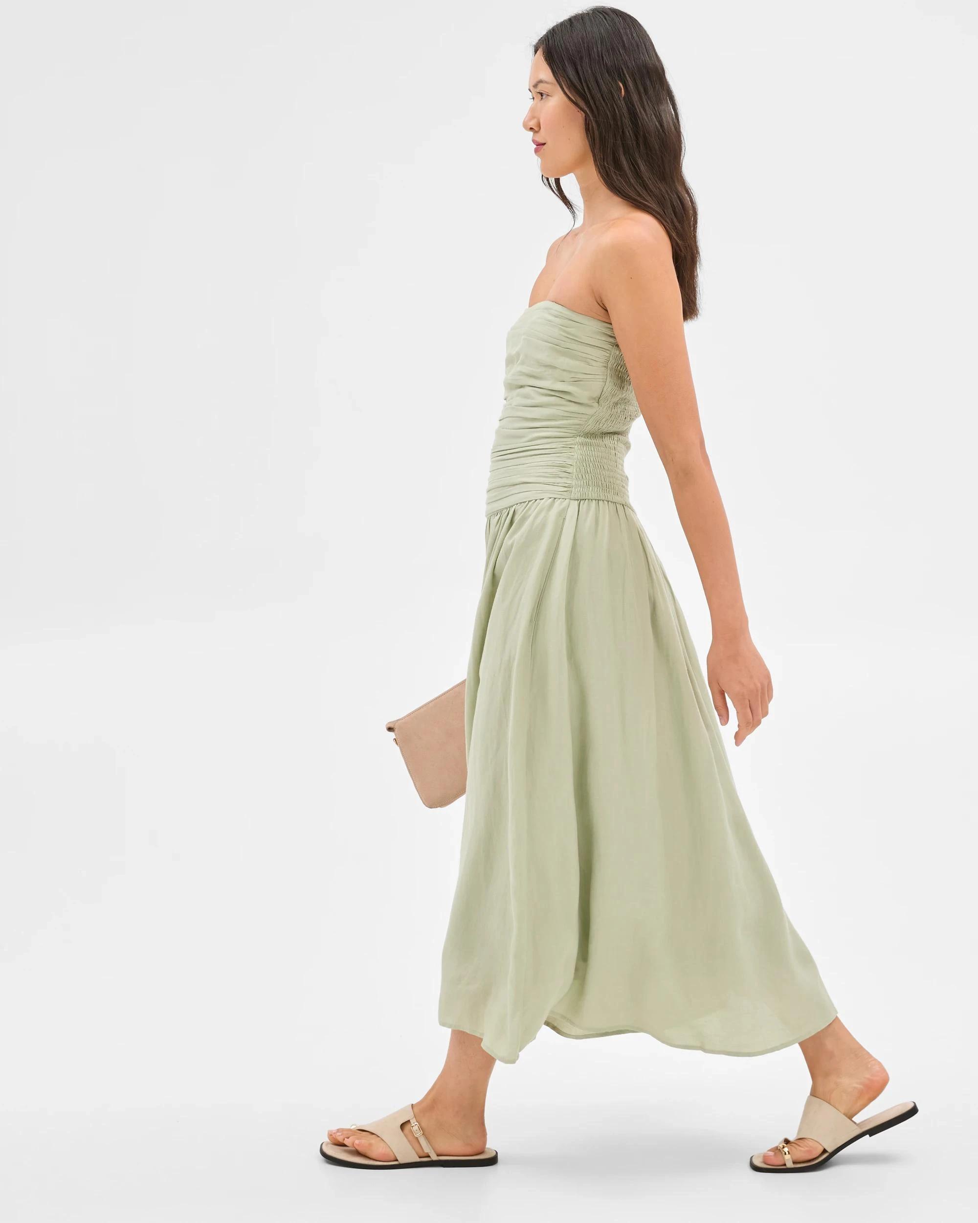 2 Gathered Sleeveless Midi Dress - Preview MOSS, 2 of 5