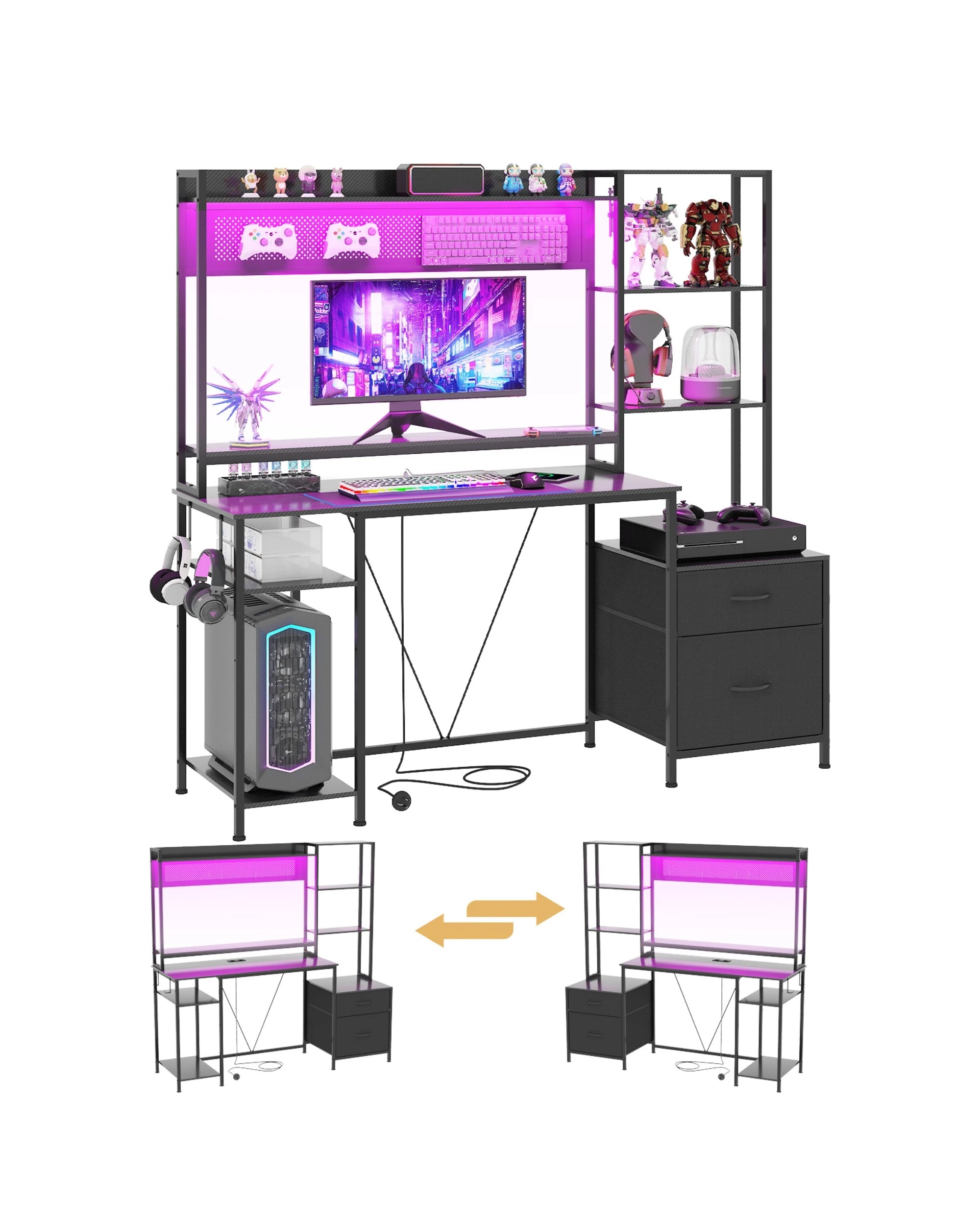 6 Advwin Reversible Gaming Desk with LED Lights & Power Outlets 165cm - Black, 6 of 9