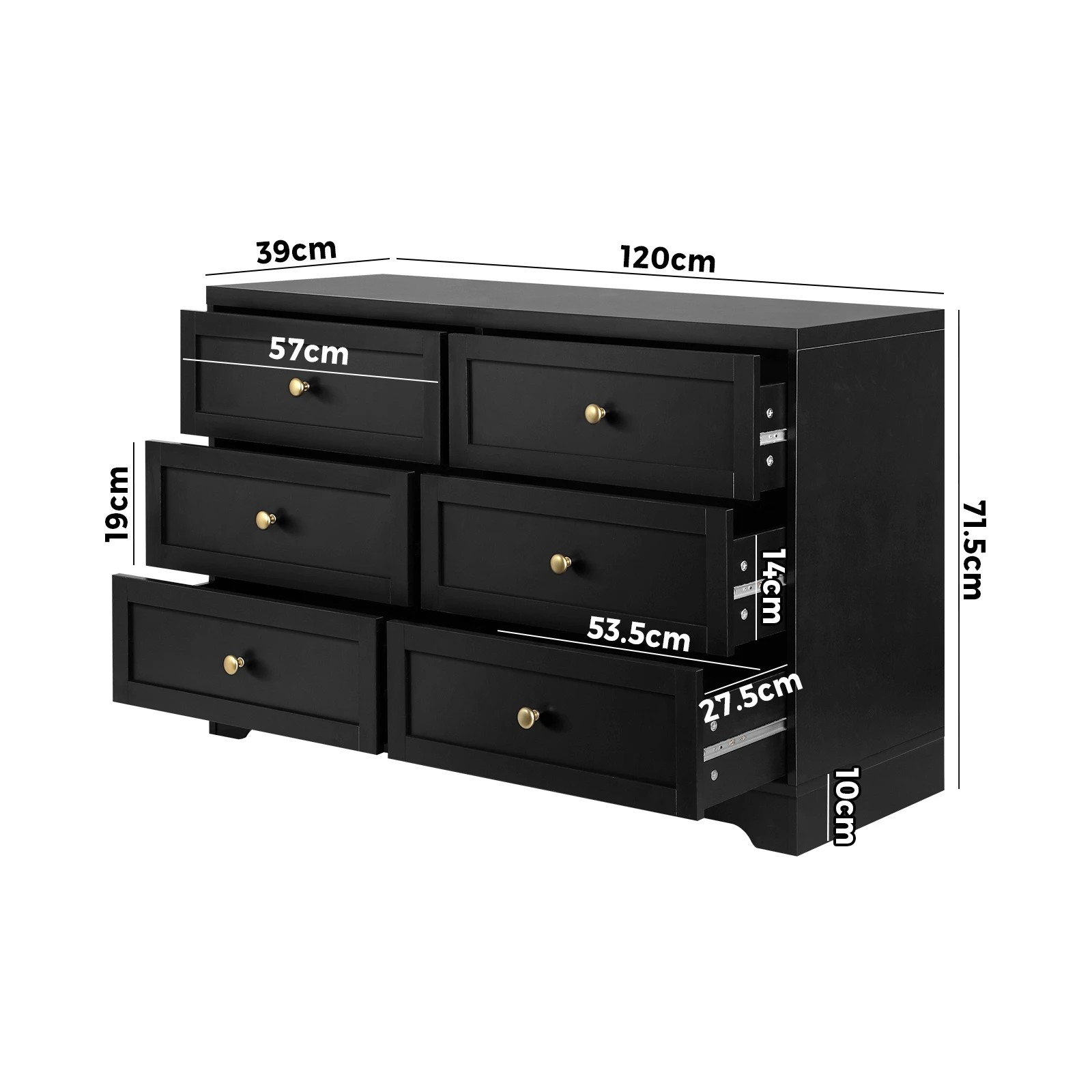 9 Oikiture 6 Chest of Drawers Lowboy Dresser Table Storage Cabinet - Black, 9 of 9