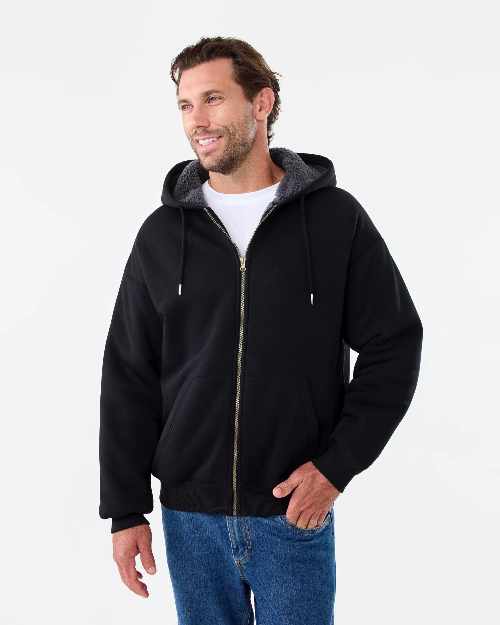 2 Sherpa Lined Zip Through Hoodie Black, 2 of 8