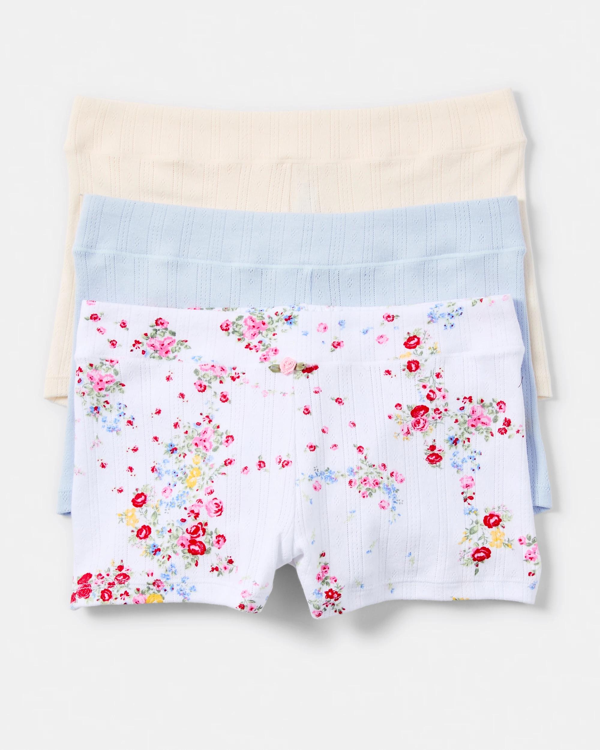 1 3 Pack Pointelle Boyleg Shorties Vint Florl, 1 of 10