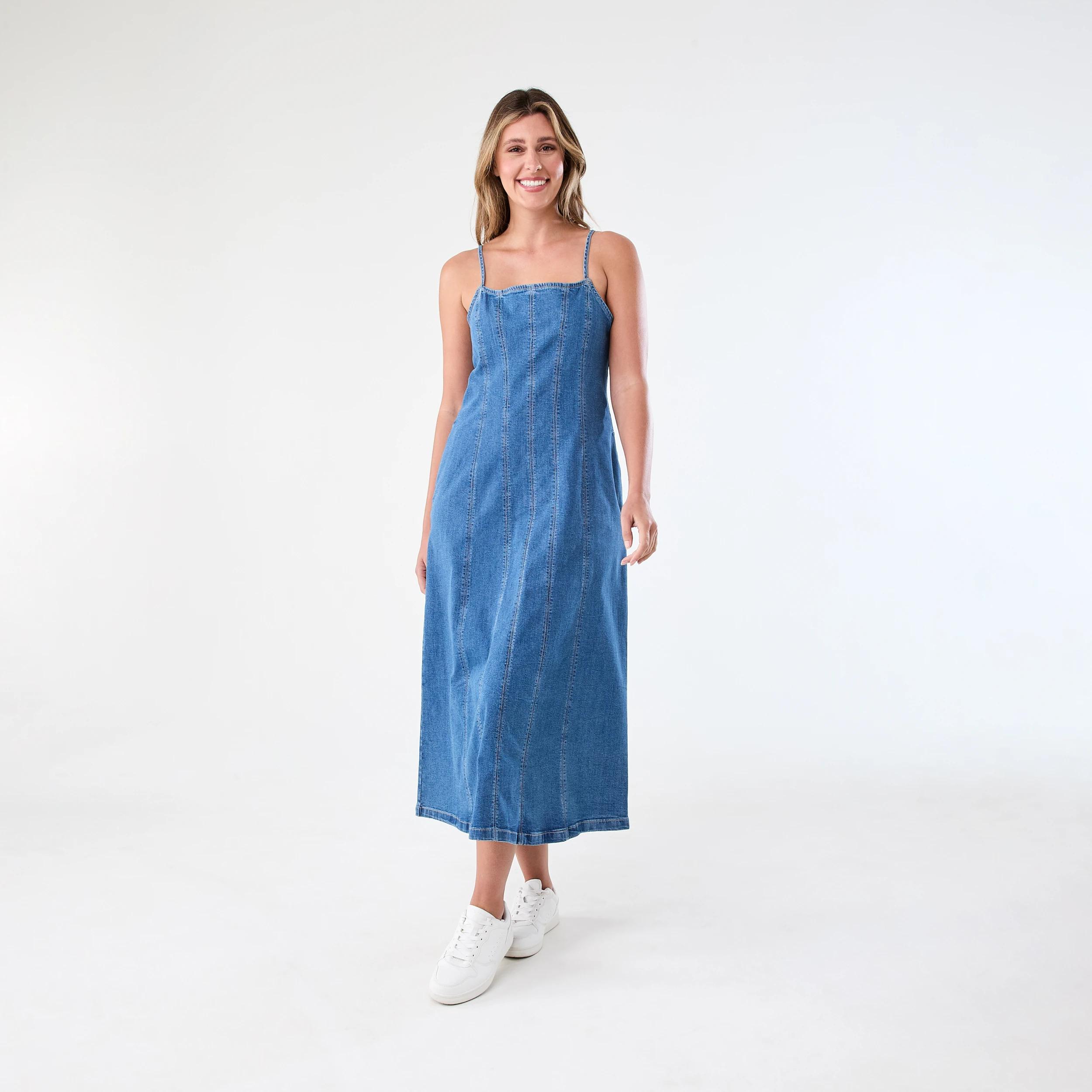 1 Sleeveless Denim Swing Maxi Dress Light Wash, 1 of 7