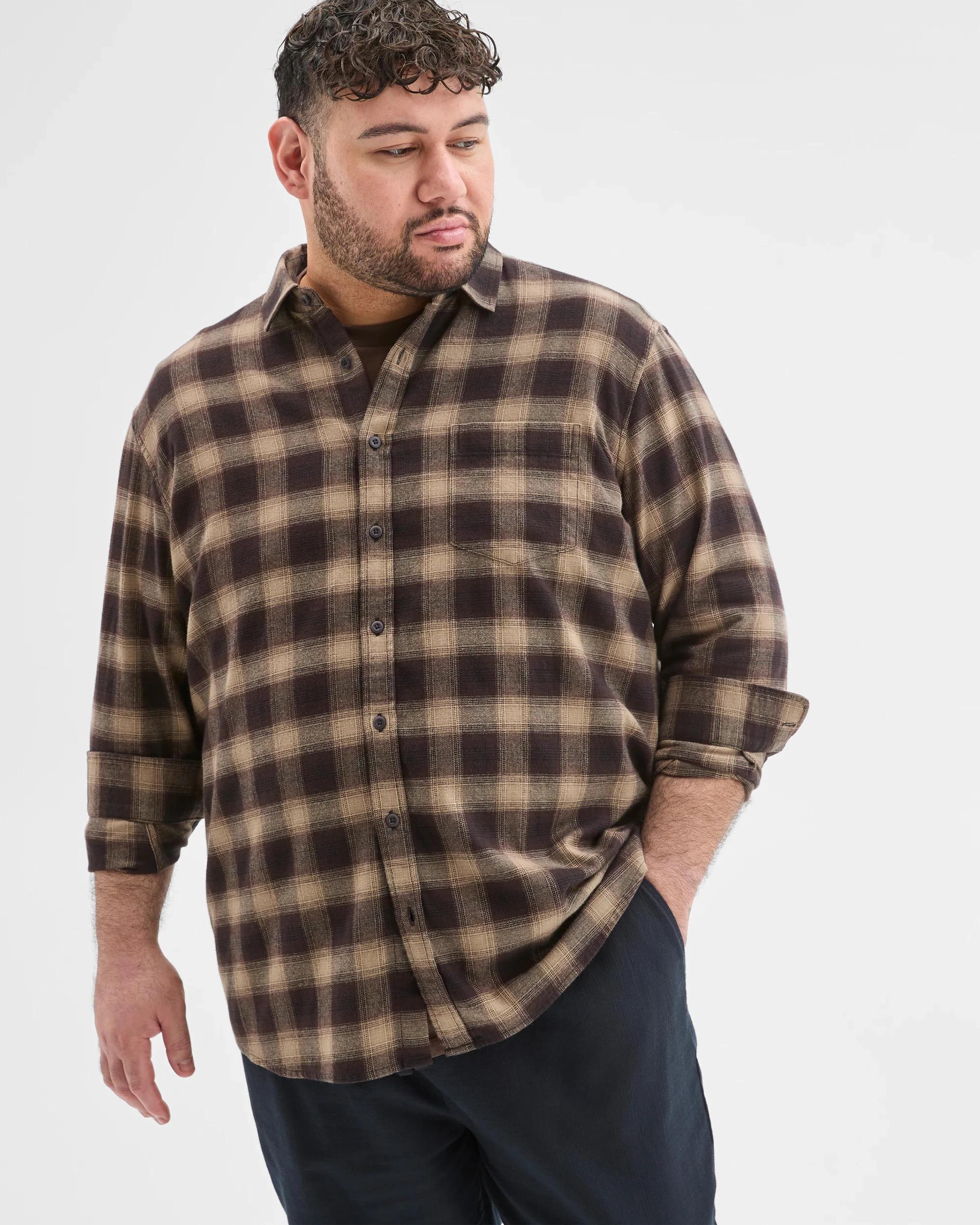 2 Target Man Plus Plus Size Australian Cotton Long Sleeve Flannelette Shirt CHOCOLATE, 2 of 4