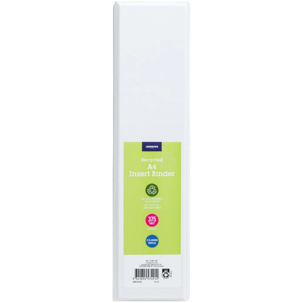 2 J.Burrows Insert Binder A4 2 D-Ring 50mm White, 2 of 6