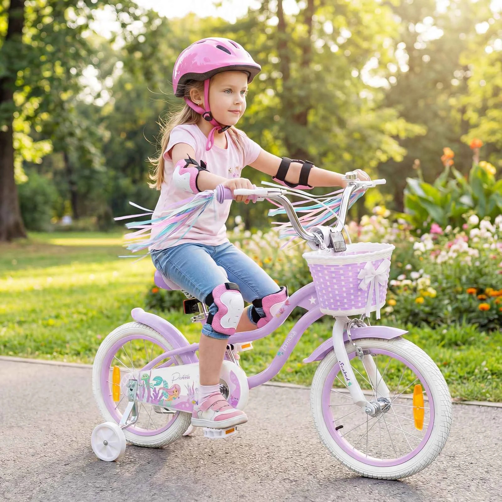 2 Costway 16'' Kids Bike Bicycle Mermaid Children Balance Bike w/Training Wheels - Purple, 2 of 3