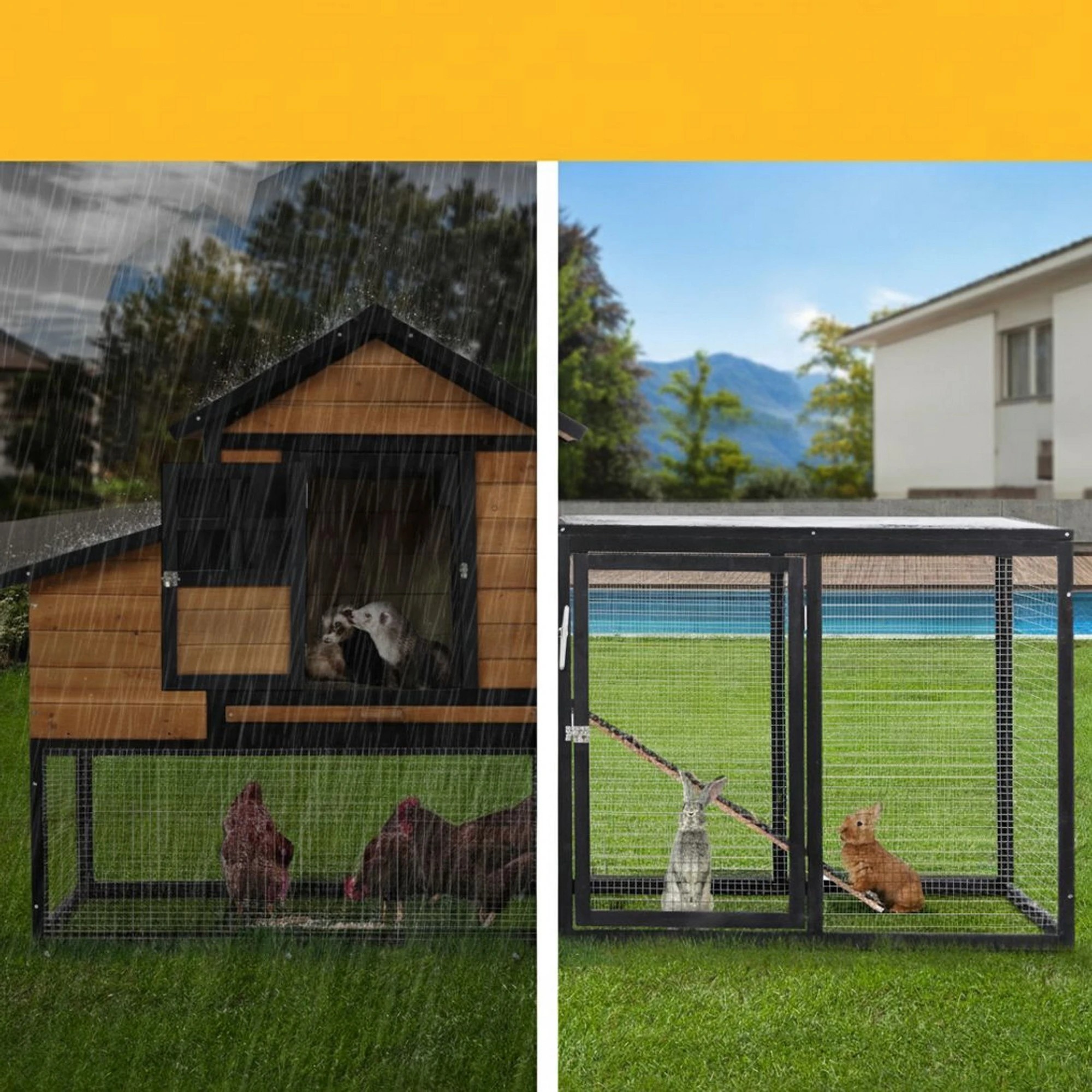 6 i.Pet Chicken Coop Rabbit Hutch Extra Large Wooden Run Cage Bunny House Outdoor - Multi, 6 of 7