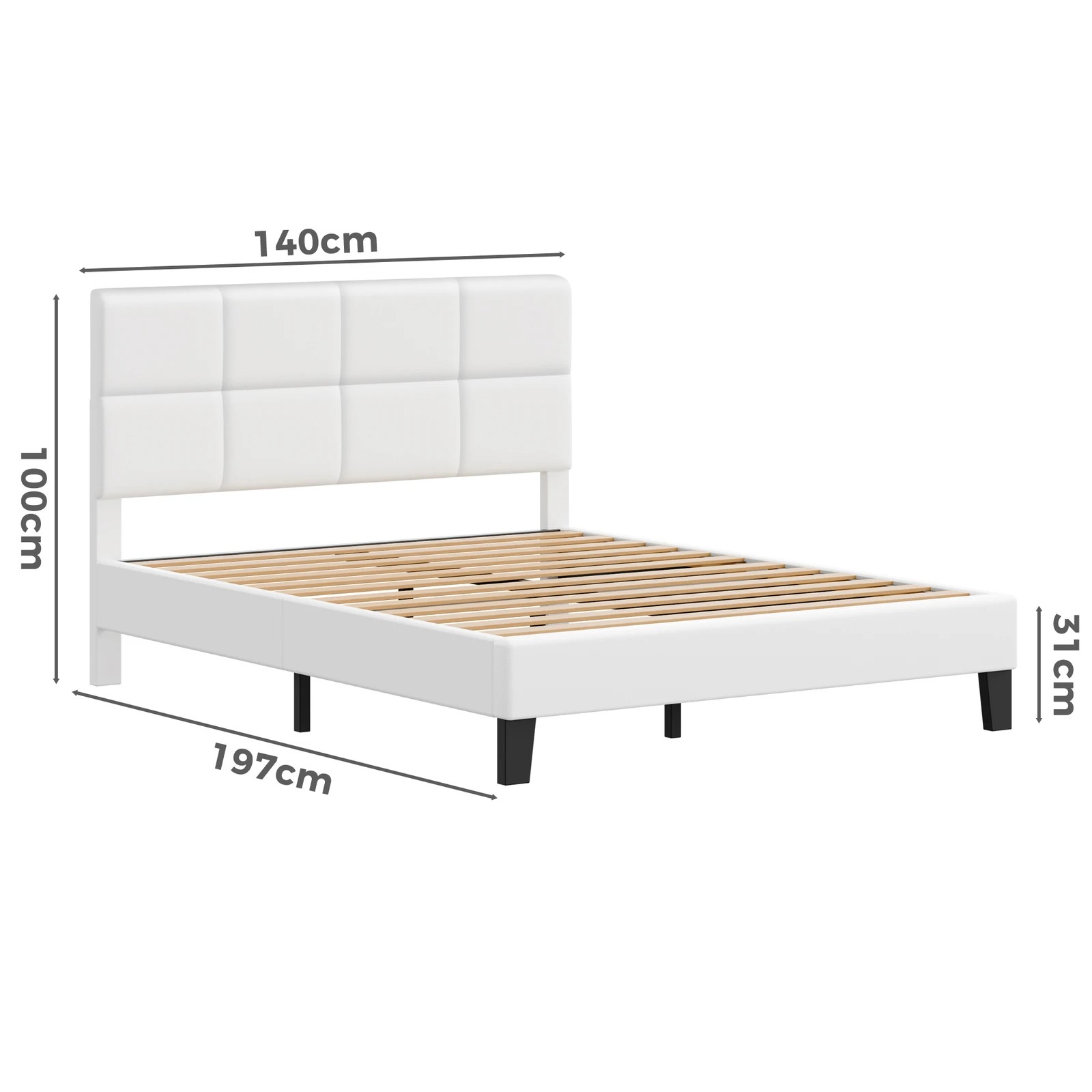 9 Alfordson Bed Frame Double Size Wooden Slats Platform Leather Paula - White, 9 of 9