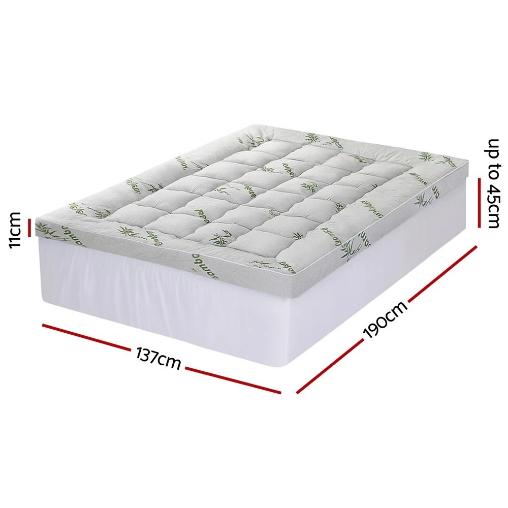 2 Giselle Bedding 1500GSM Pillowtop Mattress Topper Bamboo Mattress Pad for Back Pain Relief - White, 2 of 9