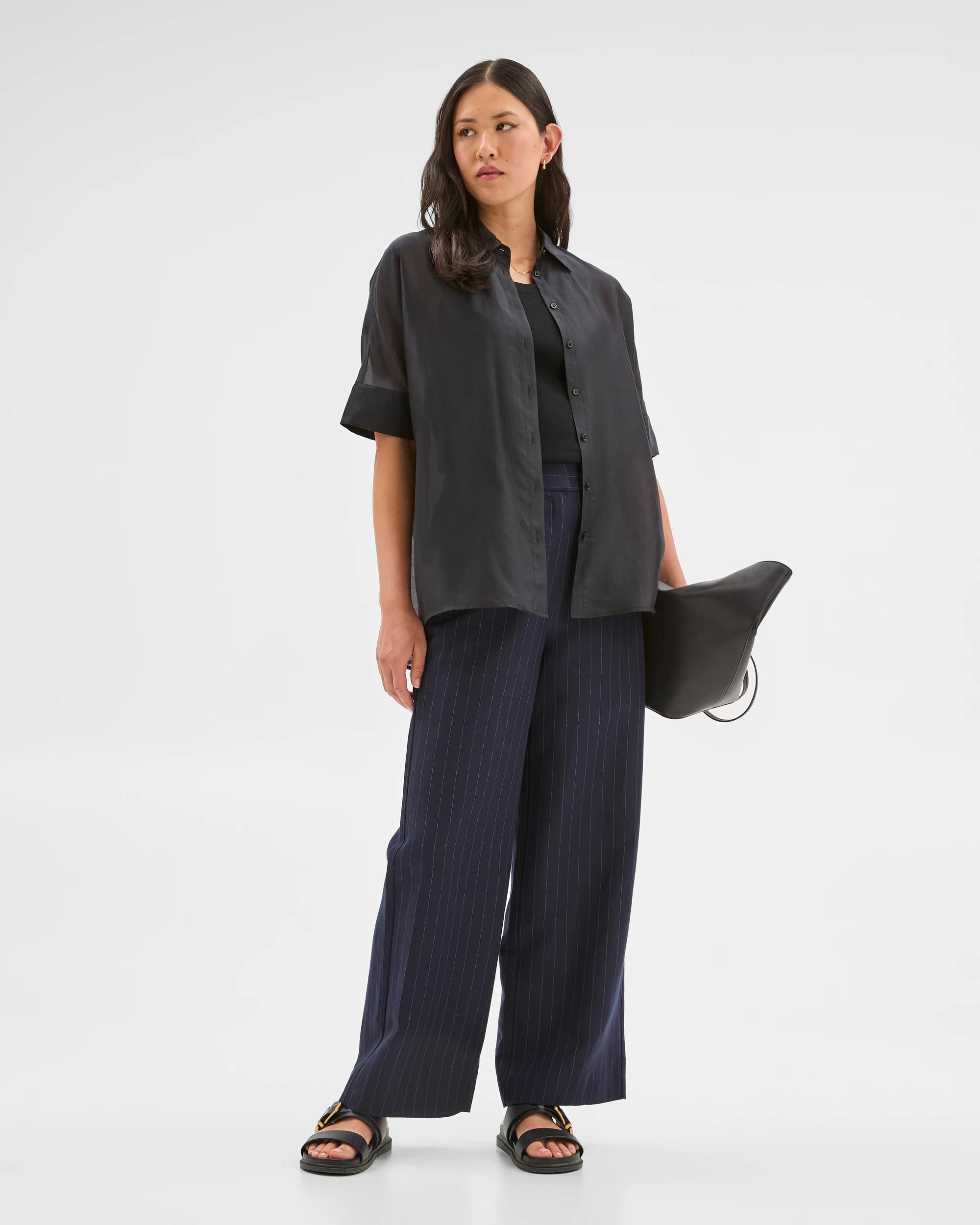 1 Linen Blend Wide Leg Pants - Preview NAVY PINSTRIPE, 1 of 7