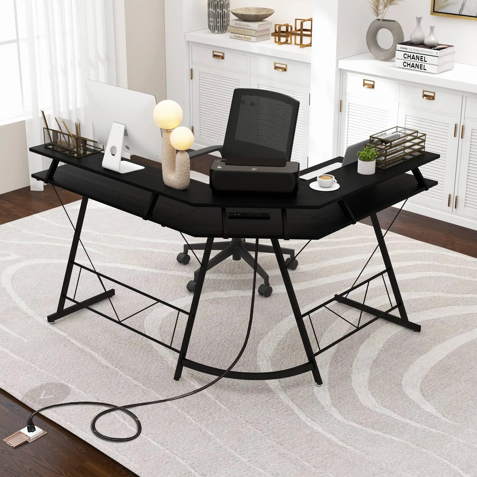 3 Costway L-Shaped Office Computer Desk Reversible Study Writing Table w/Keyboard Tray, 3 of 3