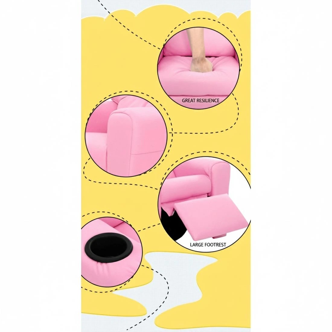 6 Keezi Kids Recliner Chair PU Leather Sofa Lounge Couch Children Armchair - Pink, 6 of 8