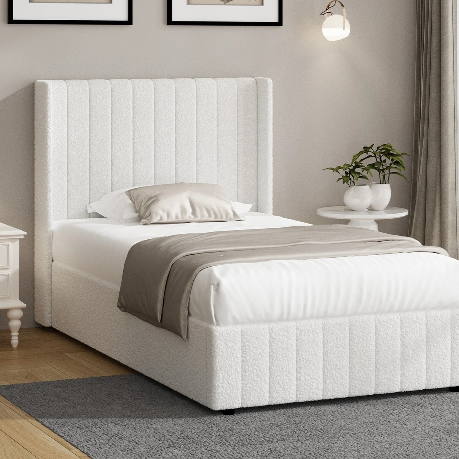 2 Oikiture King Single Bed Frame Gas Lift Base With Storage Boucle Fabric
 - White, 2 of 10