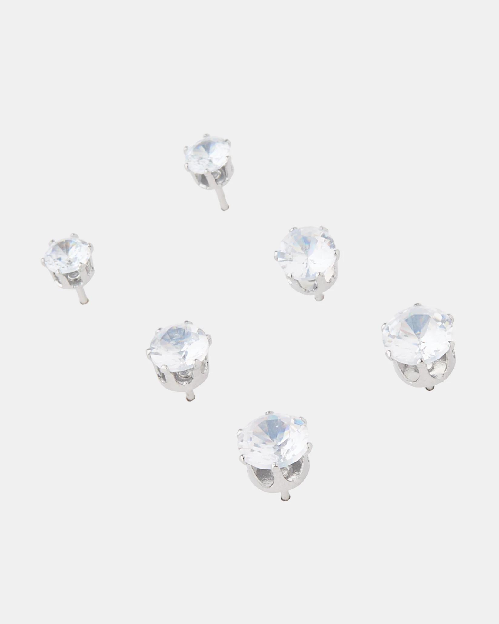 2 3 Pack Waterproof Stainless Steel Round Stud Earrings - Silver Tone Silver, 2 of 5