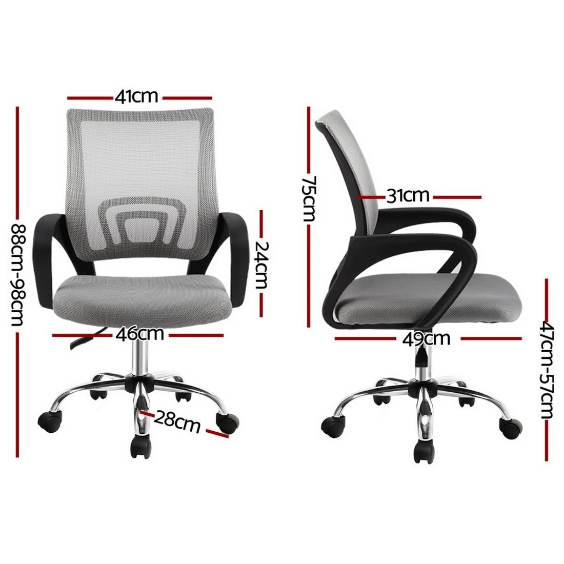 2 Artiss Mesh Office Chair Mid Back - Grey, 2 of 8