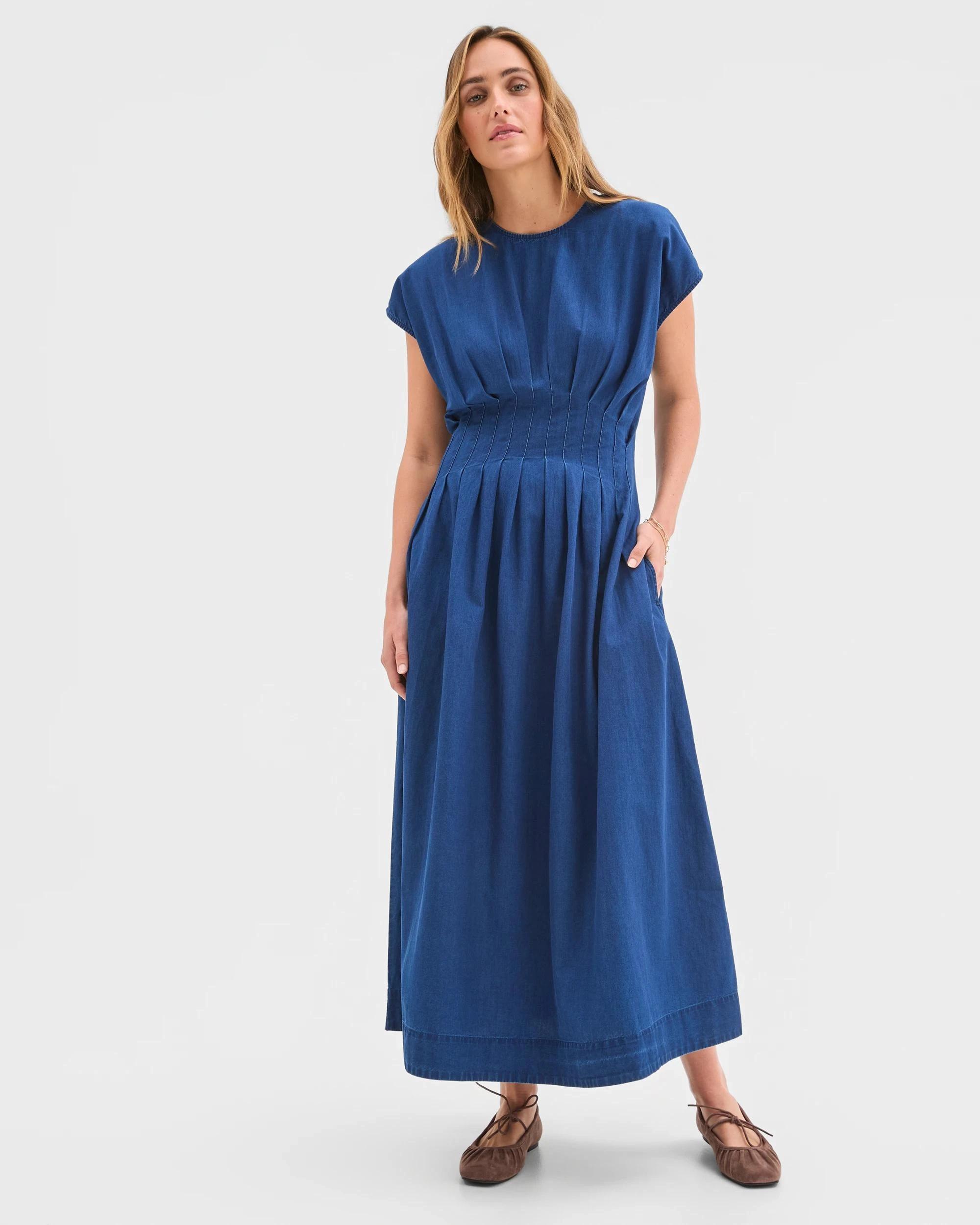 4 Target Woman Australian Cotton Darted Midi Dress CHAMBRAY, 4 of 6