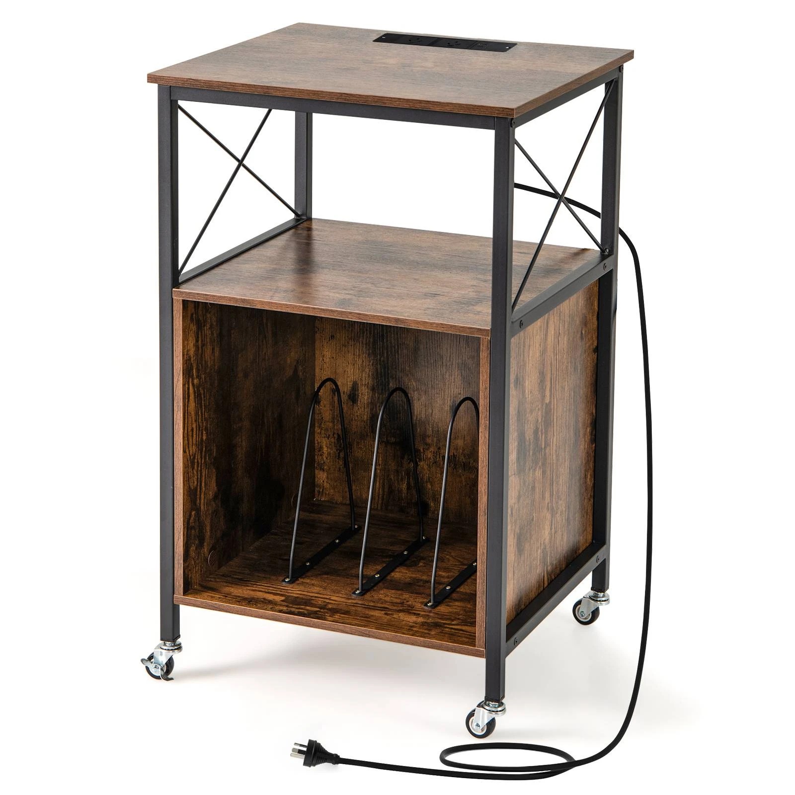 1 Costway Record Player Stand Turntable Stand Side Table w/Built-in Charging Station, 1 of 1