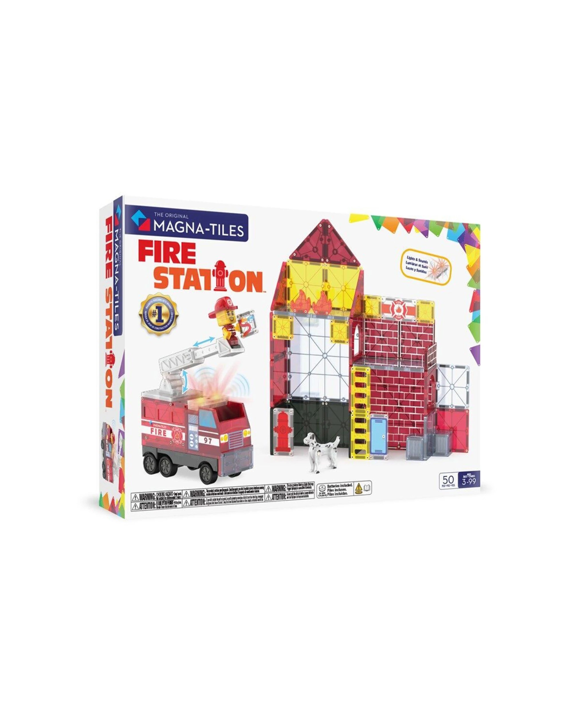 1 MAGNA-TILES Fire Station 50-Piece Magnetic Building Set With Fire Truck Ages 3 - Multi, 1 of 3