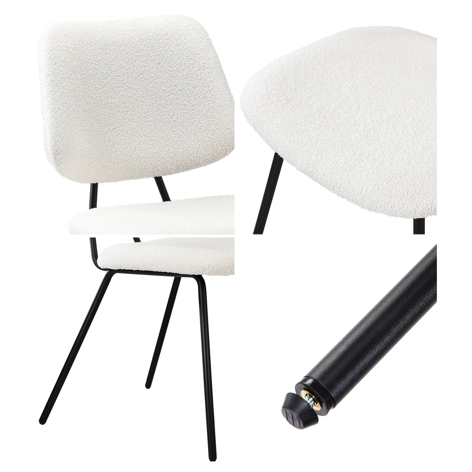 5 Oikiture 4x Dining Chair Vintage Retro Sherpa Kitchen Padded Lounge - White, 5 of 9