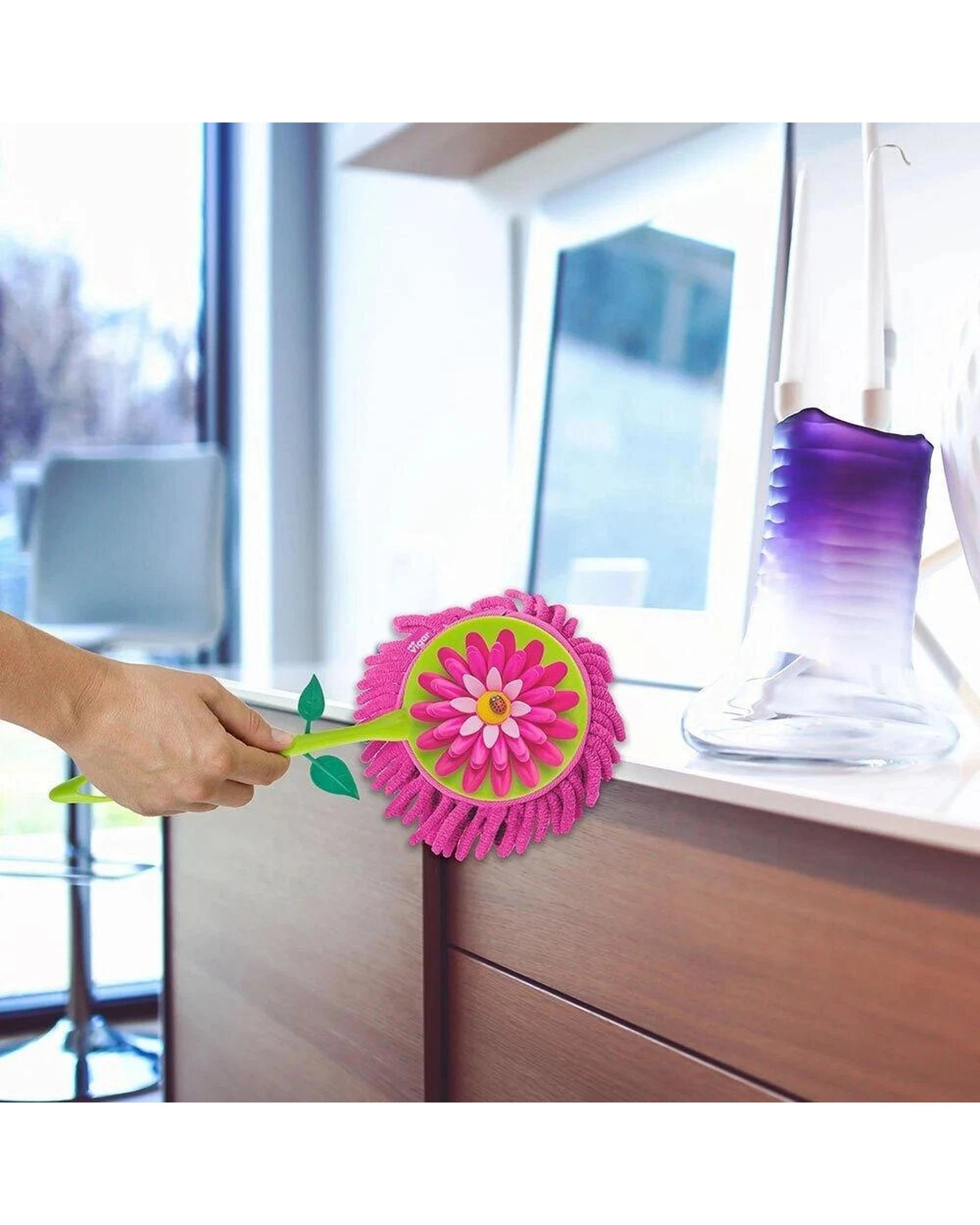 3 Vigar Flower Power Round Microfibre Duster Pink - Multi, 3 of 3