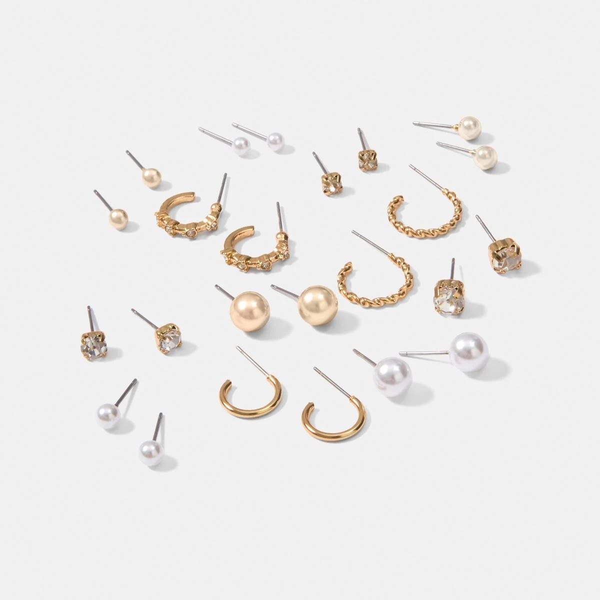 3 12 Pack Ball Stud and Hoop Earrings - Gold Tone Gold, 3 of 5