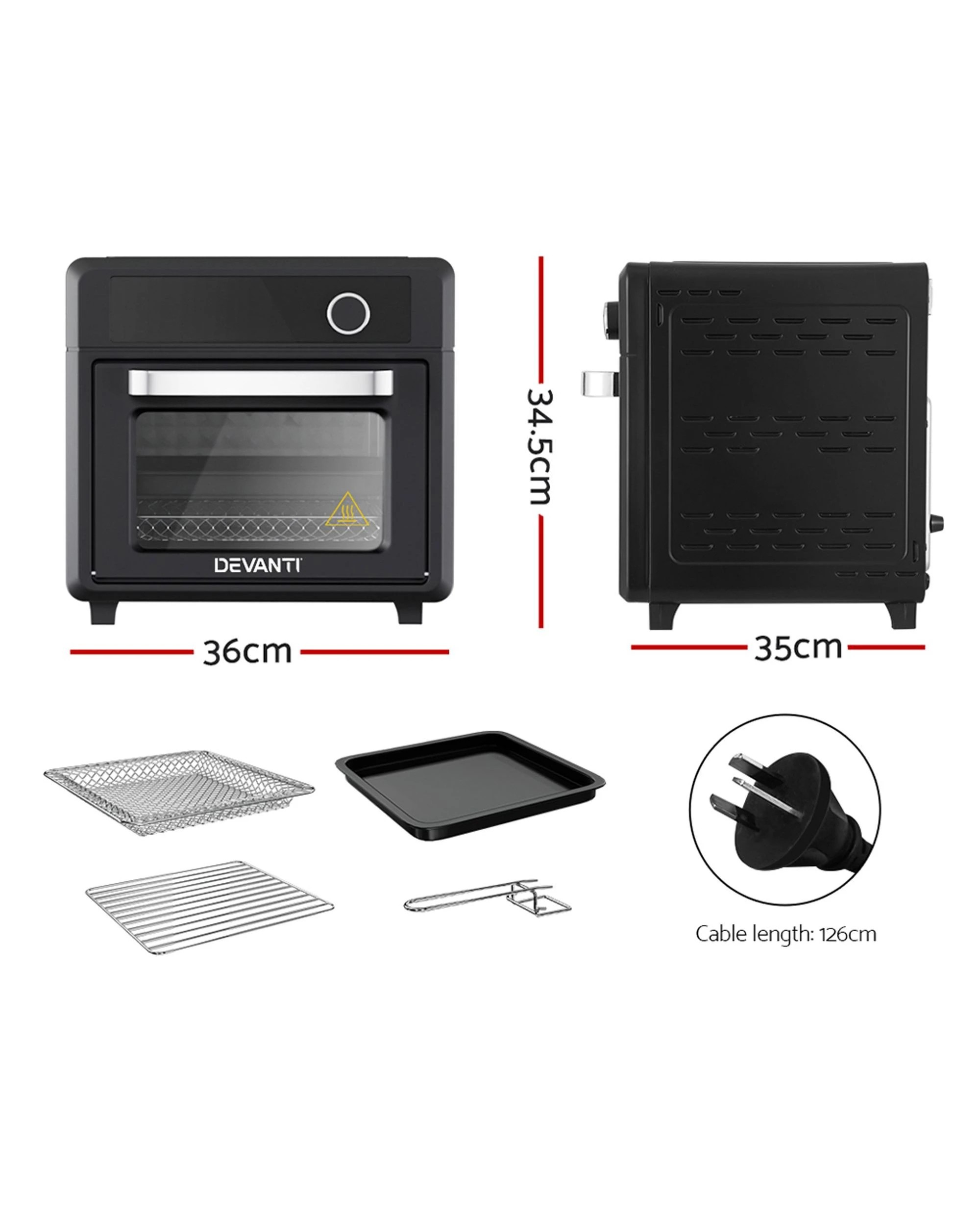 2 Devanti Air Fryer 20L LCD Fryers Oven - Black, 2 of 7