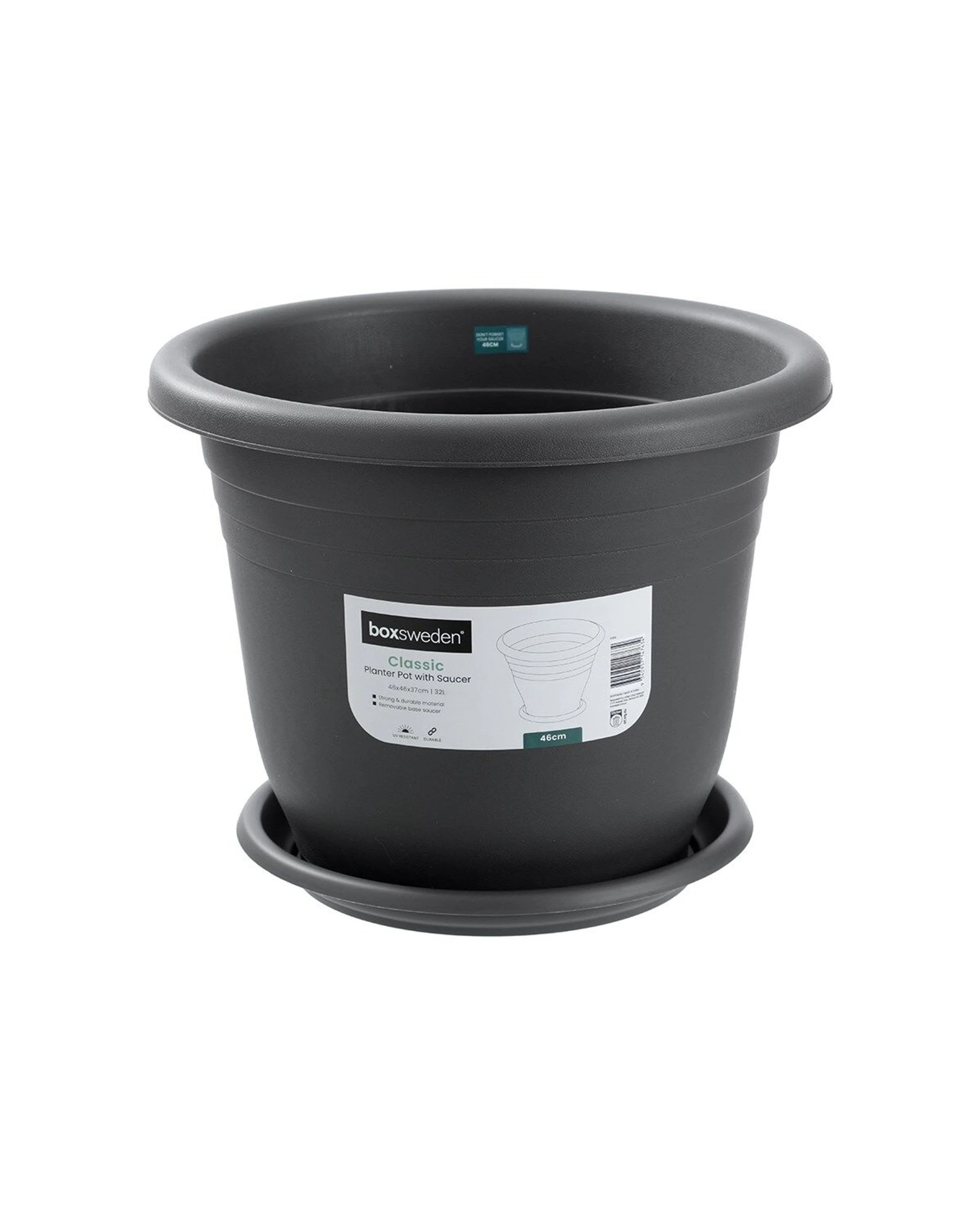 4 Boxsweden Classic Plastic Planter Pot With Saucer Durable 46cm - Multi, 4 of 7