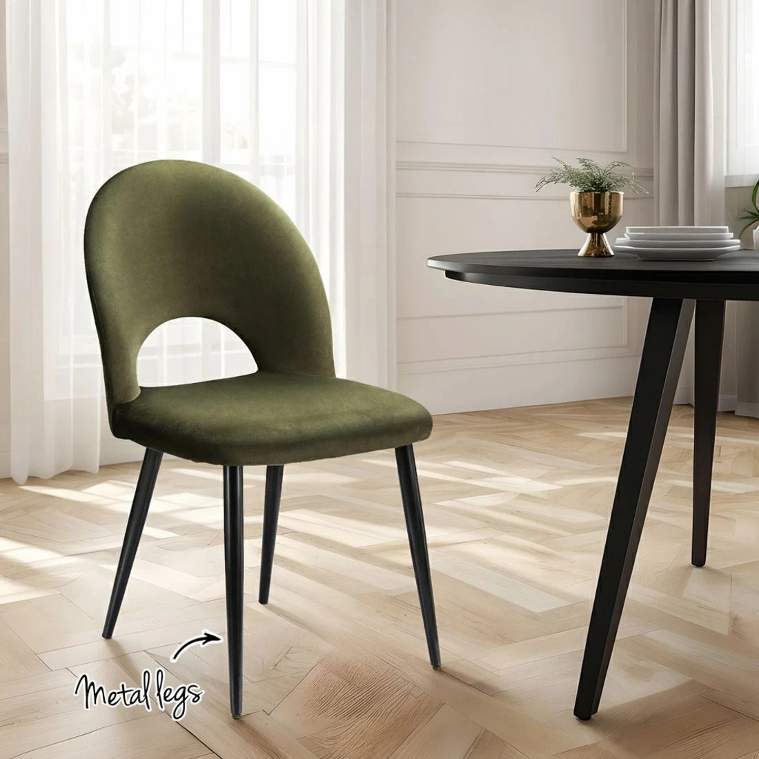 3 Artiss Dining Chairs Set of 2 Velvet Hollow Green - Green, 3 of 5